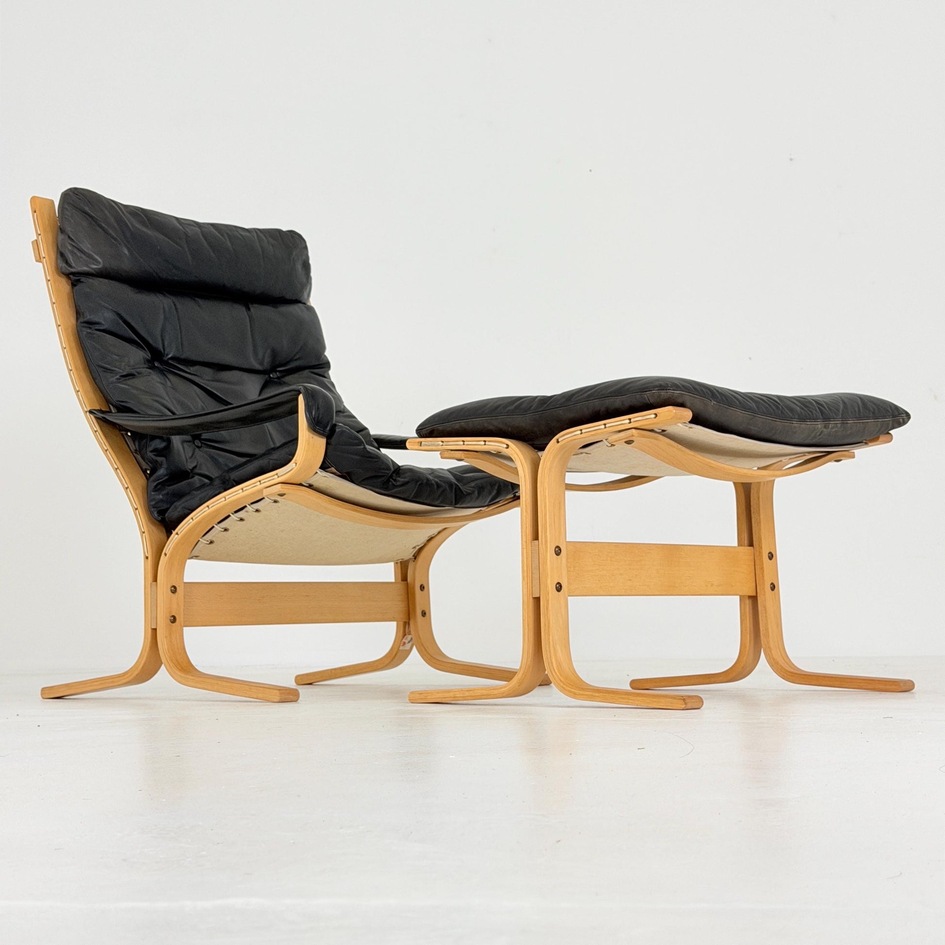 Mid Century Siesta High Back Lounge Chair & Ottoman Set by Ingmar Relling for Westnofa Norway 1960s