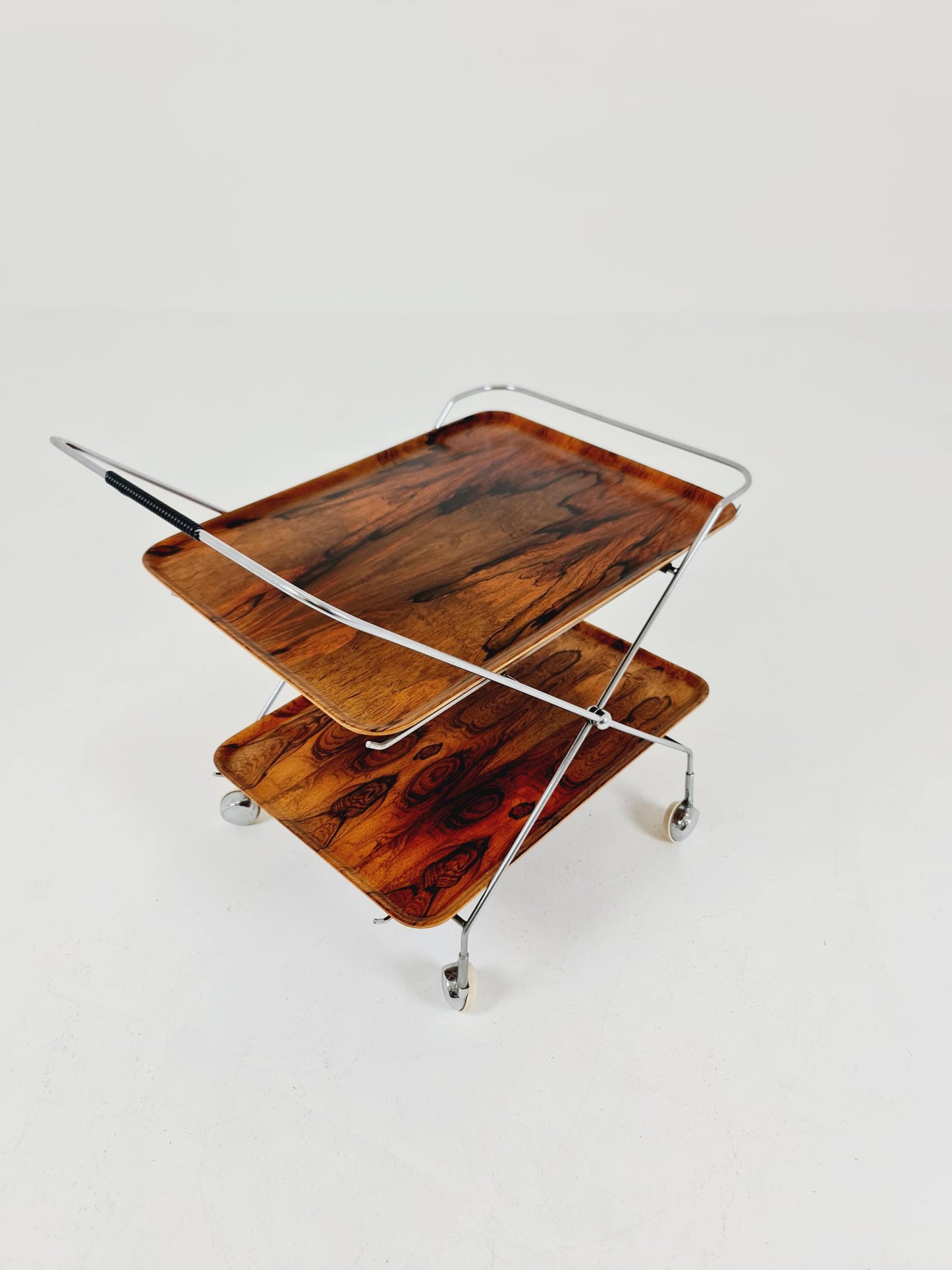 Vintage Danish mid century trolley bar cart in Rosewood & metal, 1960s