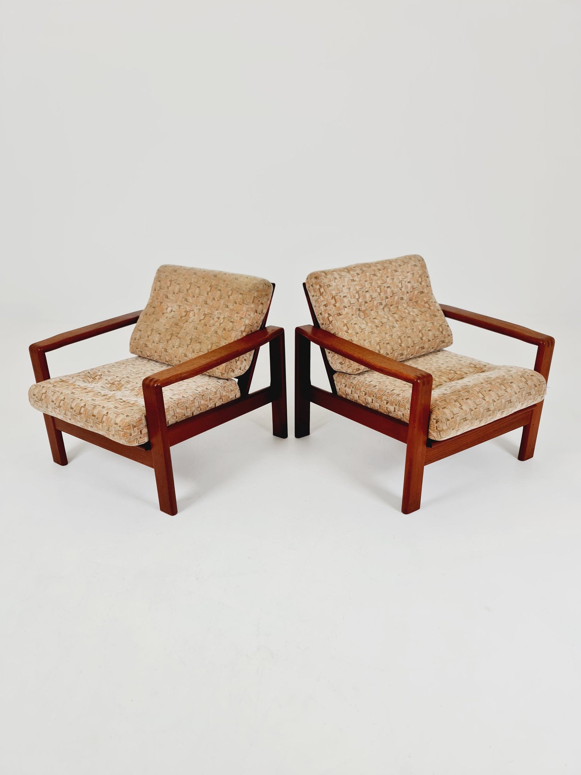 Mid century teak easy lounge chairs , Set of 2, 1960s