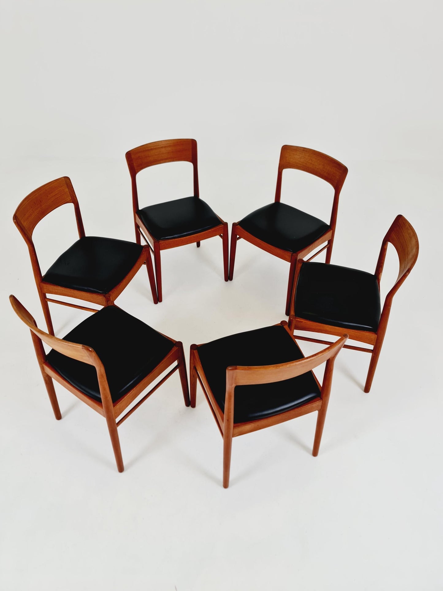 Mid Century Dansih Teak and Leather chair by Henning kaernulf , 1960s Set of 6