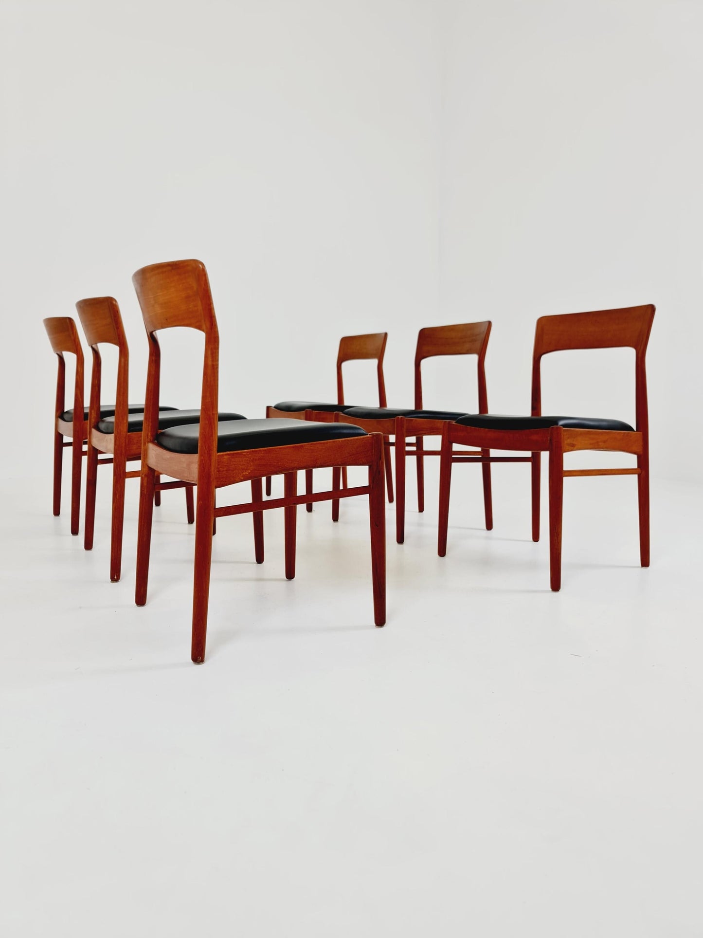 Mid Century Dansih Teak and Leather chair by Henning kaernulf , 1960s Set of 6