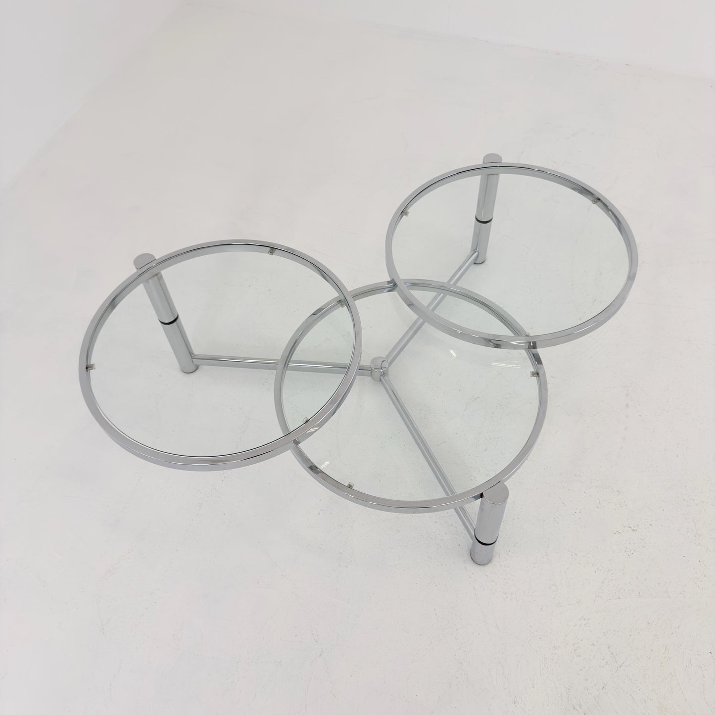 Rare Italian Bauhaus Swivel Coffee Table | Chrome & Glass 3-Tier Couch Table | 1980s