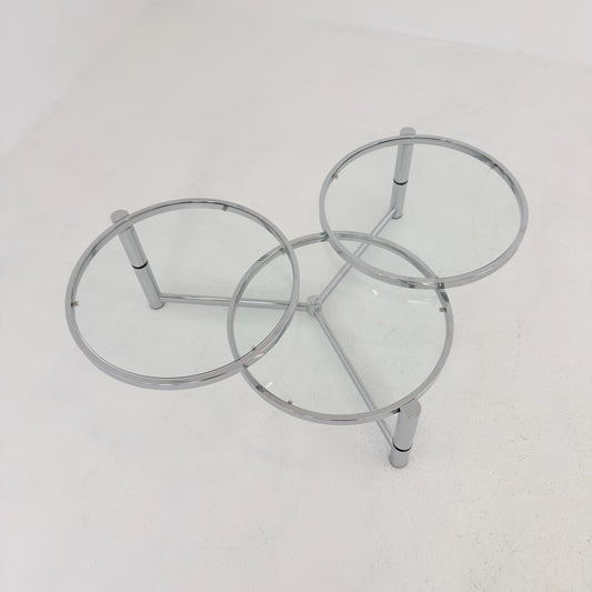 Rare Italian Bauhaus Swivel Coffee Table | Chrome & Glass 3-Tier Couch Table | 1980s