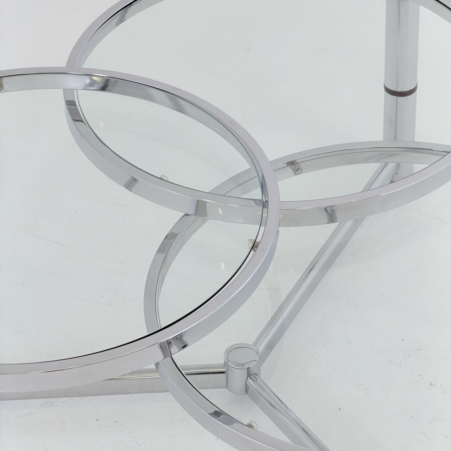 Rare Italian Bauhaus Swivel Coffee Table | Chrome & Glass 3-Tier Couch Table | 1980s