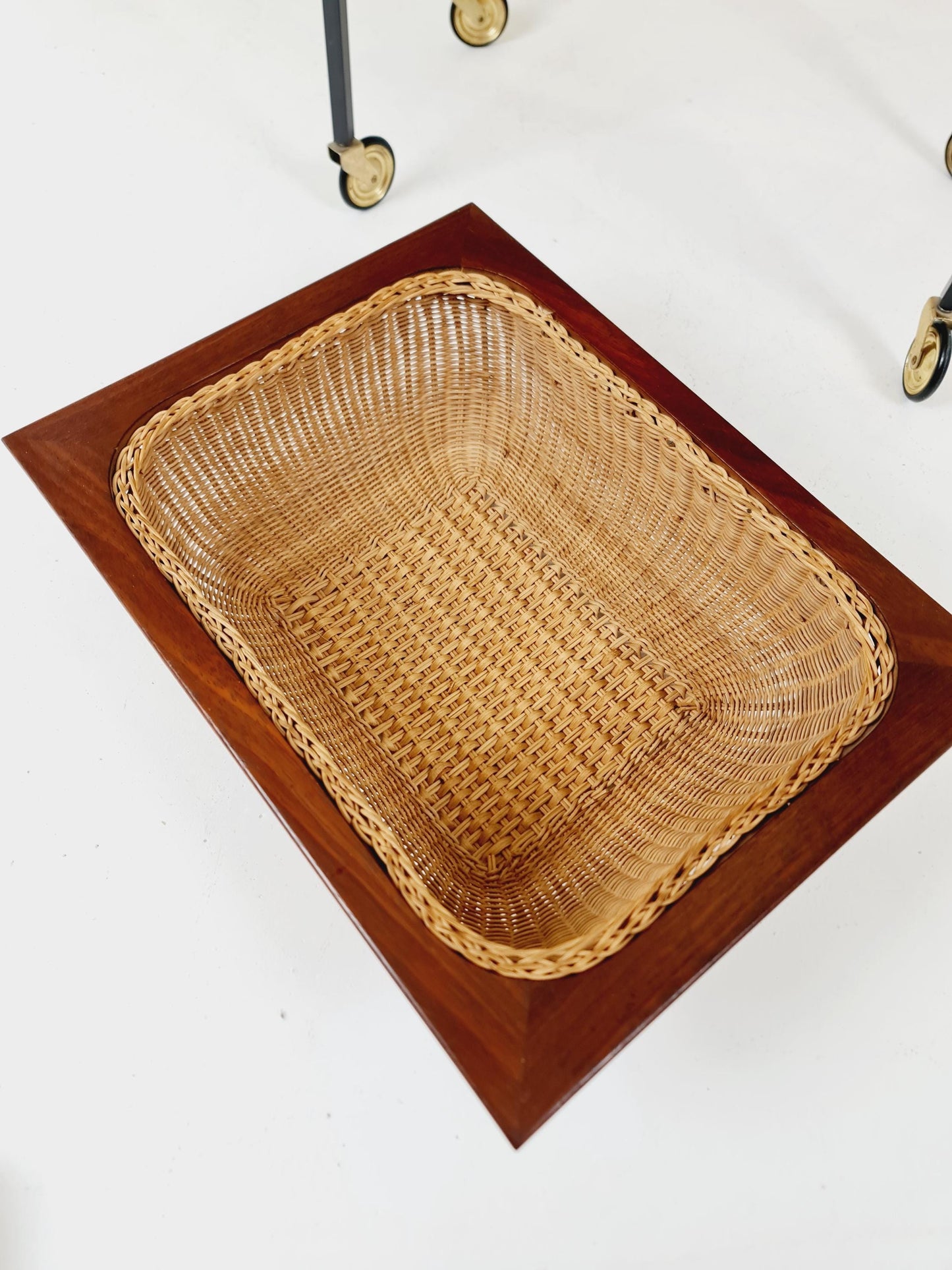 Vintage Danish teak and rattan sewing table/ side table cabinet, 1960s