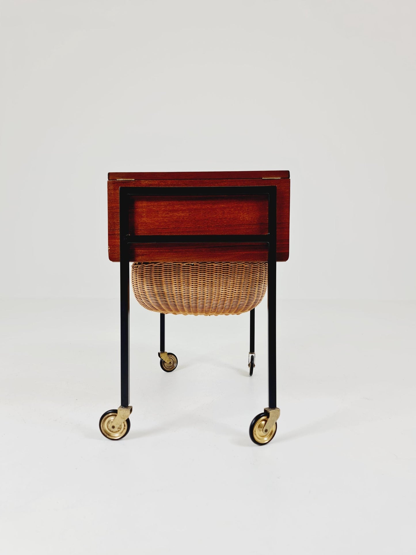 Vintage Danish teak and rattan sewing table/ side table cabinet, 1960s