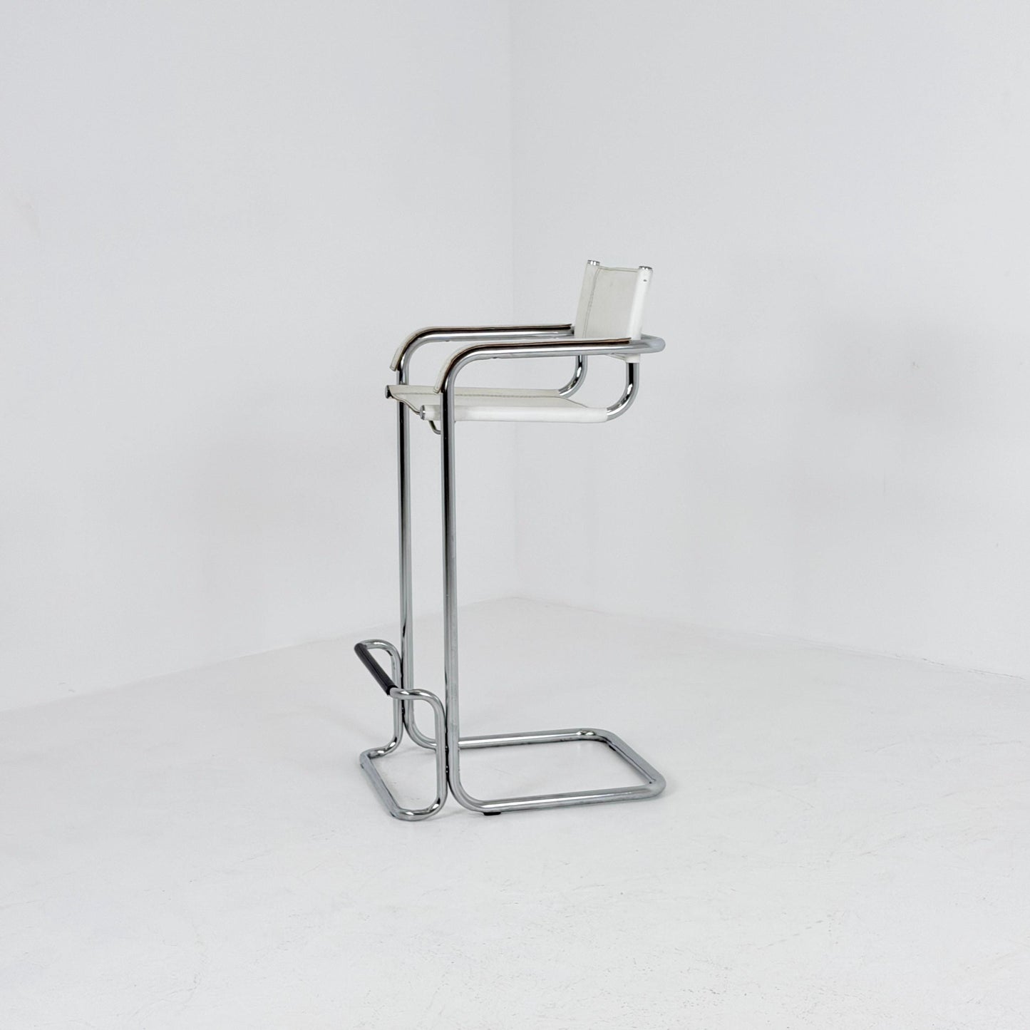 Mid century Bauhaus Mart Stam Style White Leather Bar Stool – Italy, 1970s