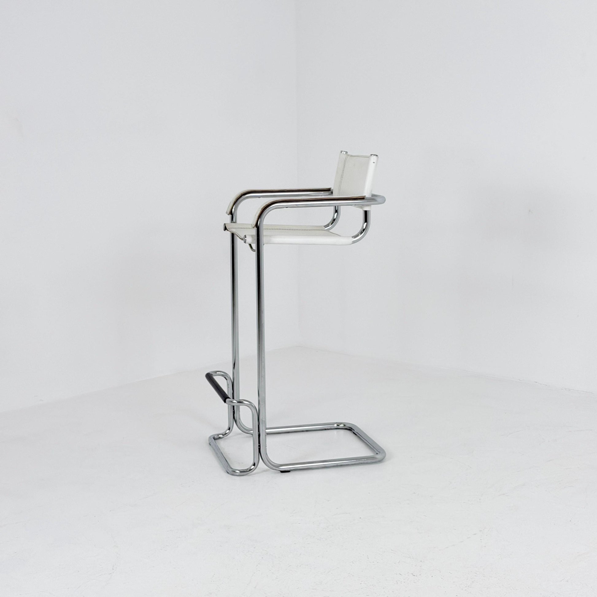 Mid century Bauhaus Mart Stam Style White Leather Bar Stool – Italy, 1970s