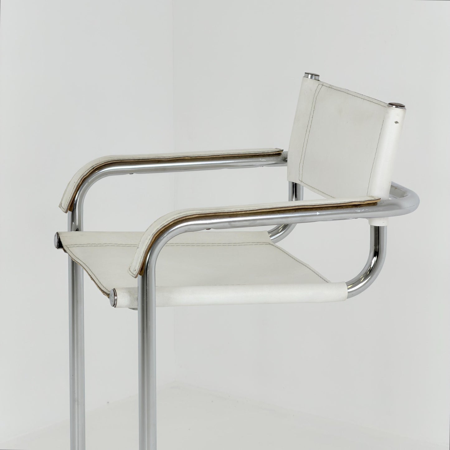 Mid century Bauhaus Mart Stam Style White Leather Bar Stool – Italy, 1970s