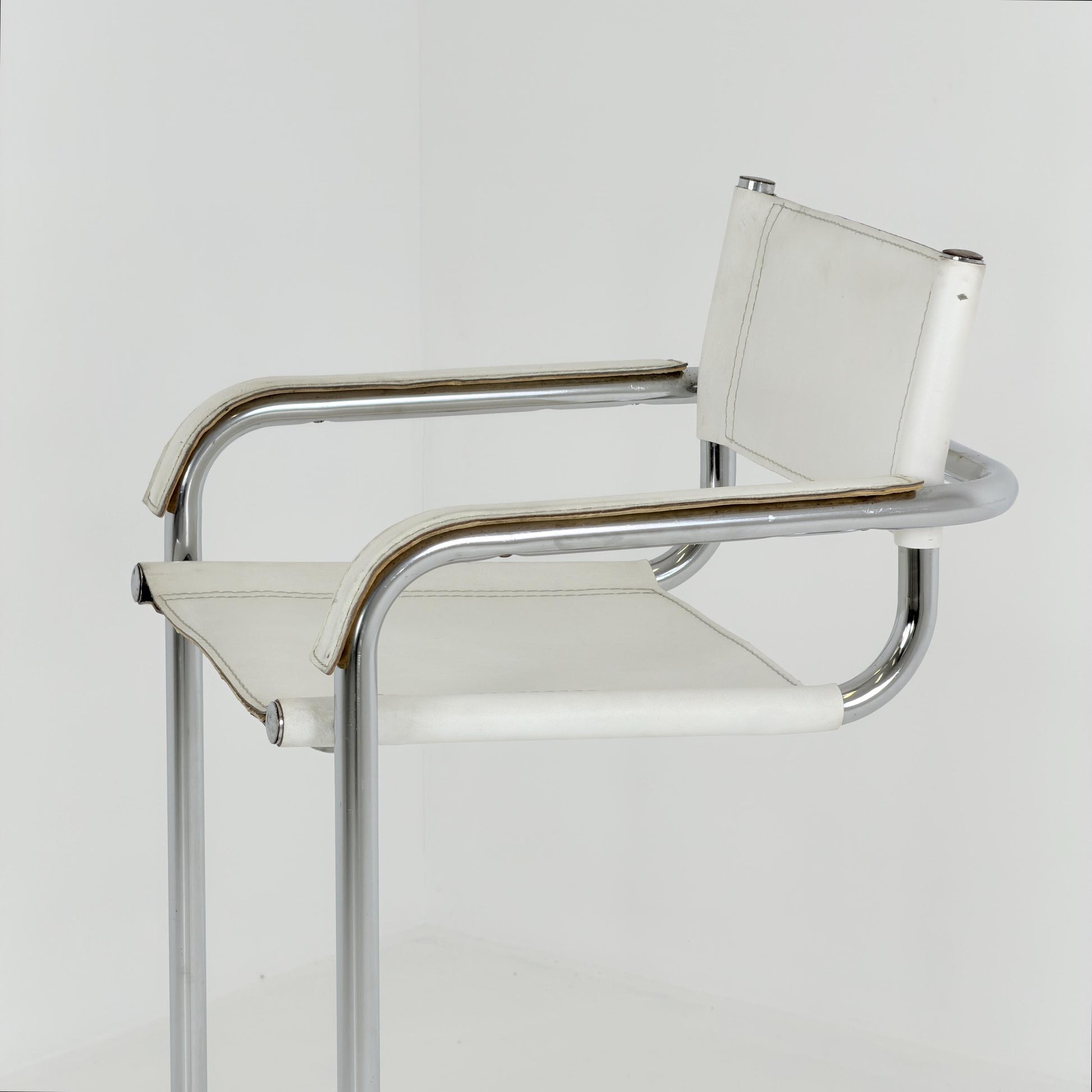 Mid century Bauhaus Mart Stam Style White Leather Bar Stool – Italy, 1970s