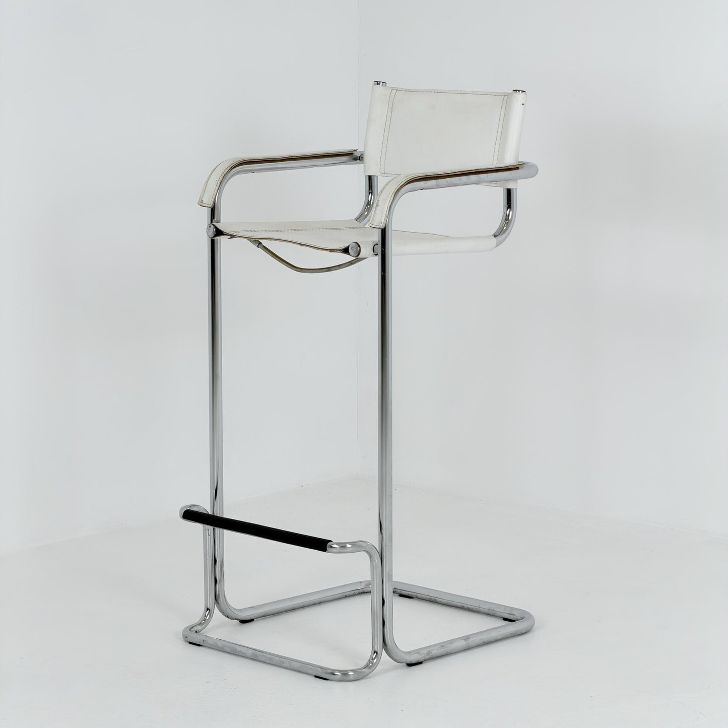 Mid century Bauhaus Mart Stam Style White Leather Bar Stool – Italy, 1970s