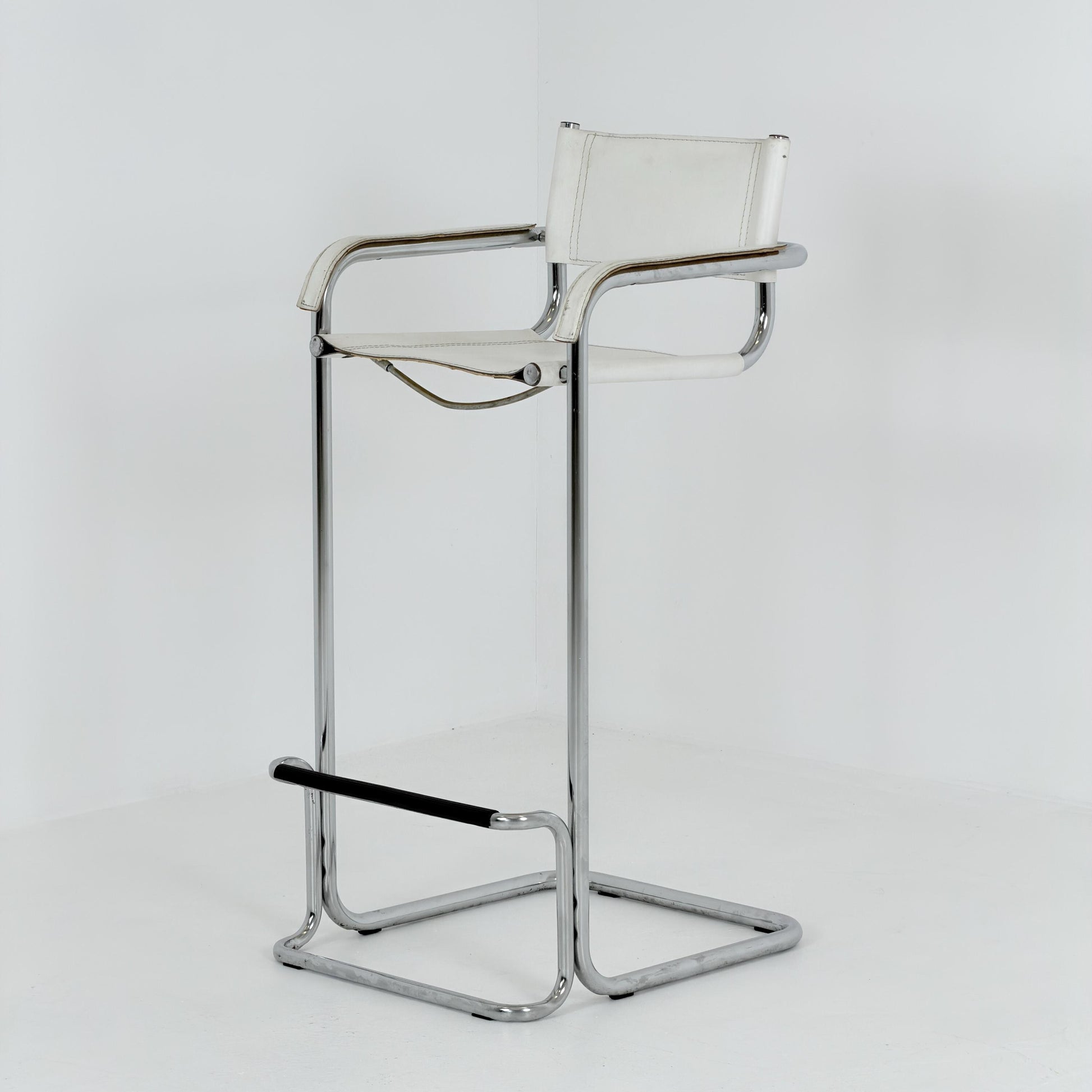 Mid century Bauhaus Mart Stam Style White Leather Bar Stool – Italy, 1970s