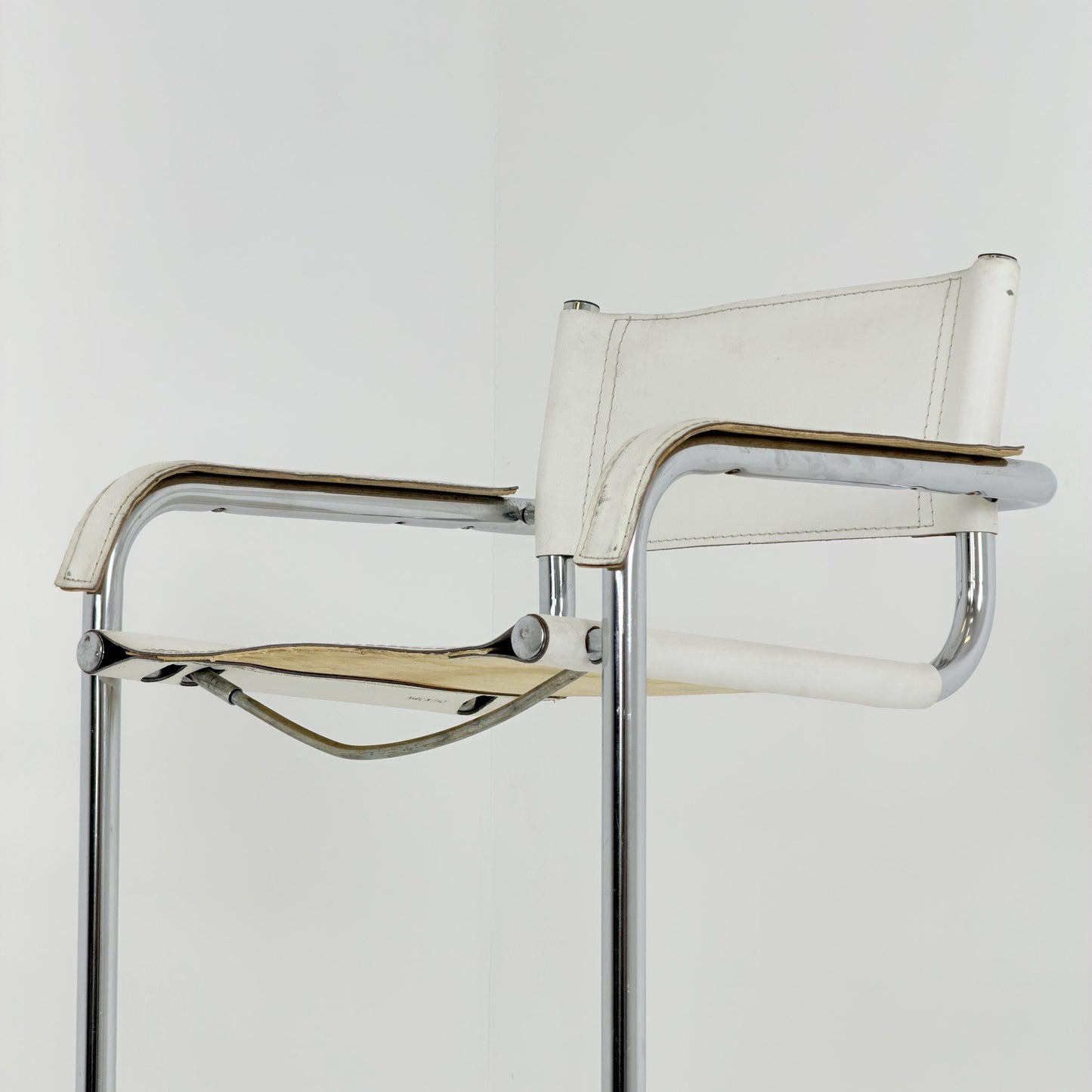 Mid century Bauhaus Mart Stam Style White Leather Bar Stool – Italy, 1970s