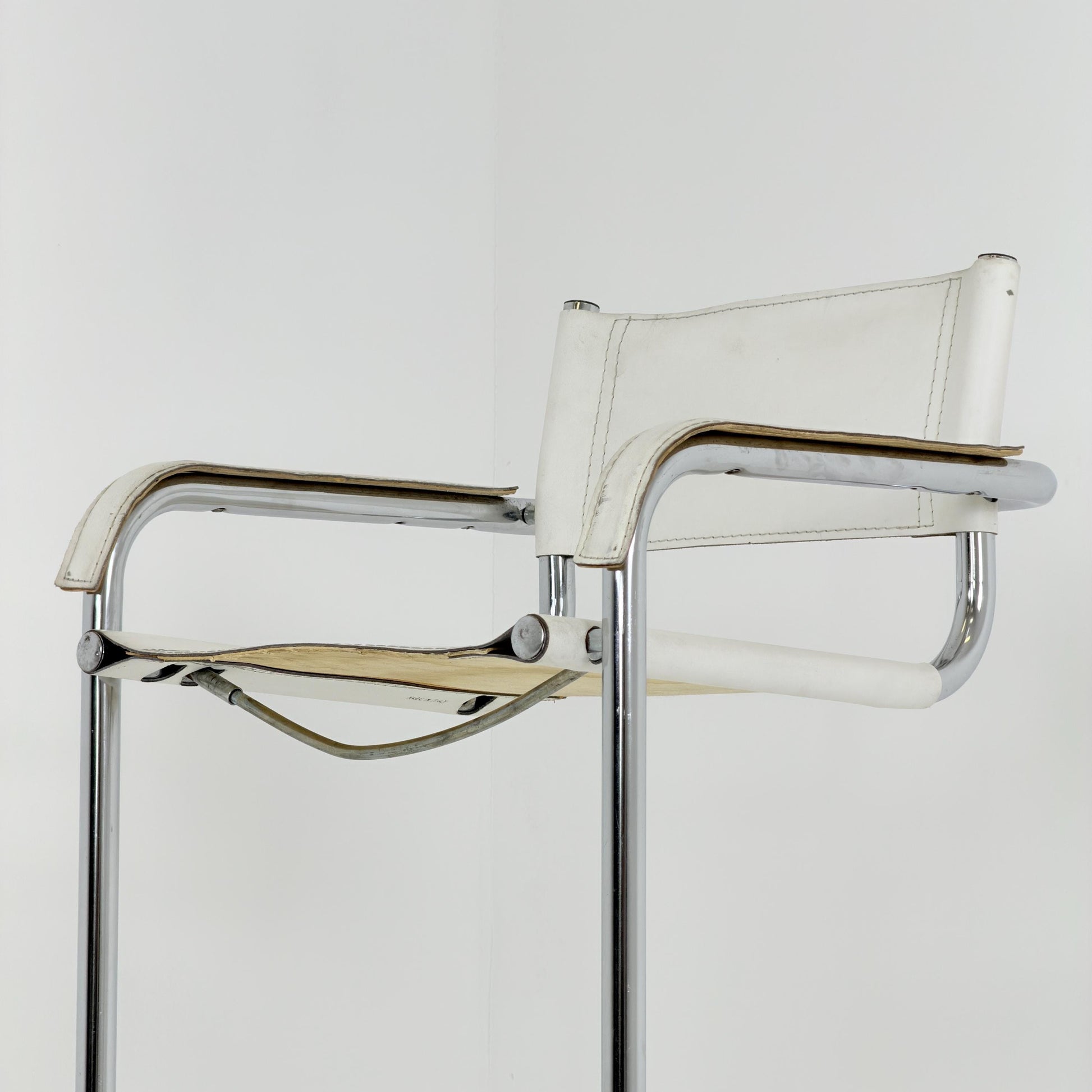 Mid century Bauhaus Mart Stam Style White Leather Bar Stool – Italy, 1970s