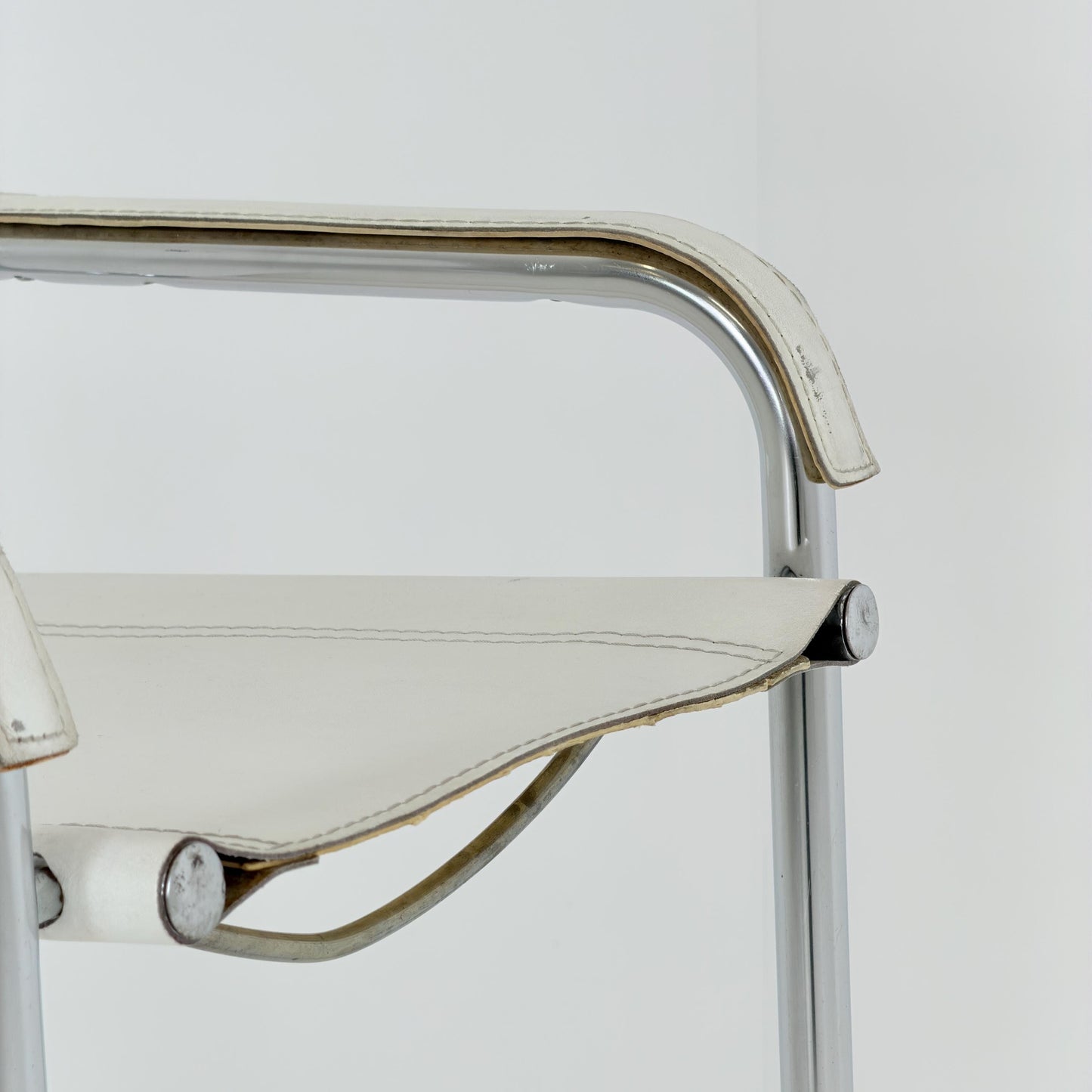 Mid century Bauhaus Mart Stam Style White Leather Bar Stool – Italy, 1970s