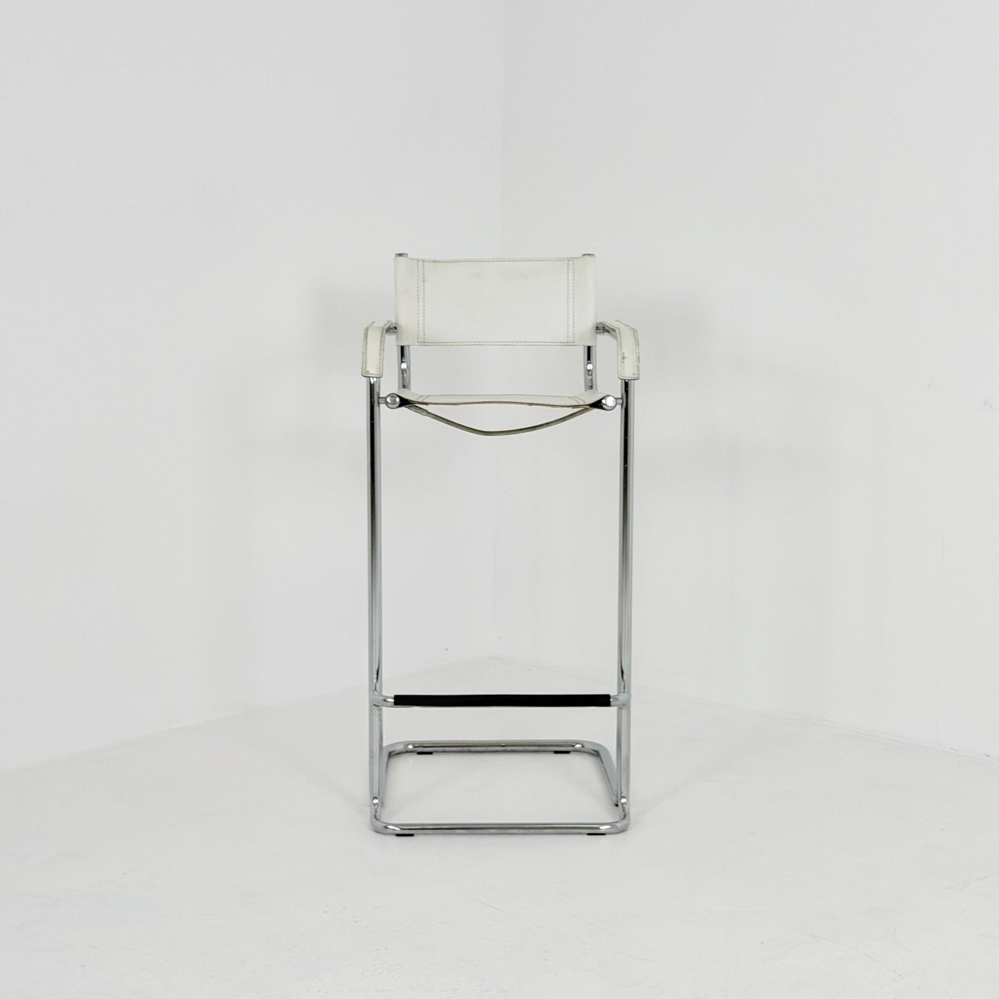 Mid century Bauhaus Mart Stam Style White Leather Bar Stool – Italy, 1970s