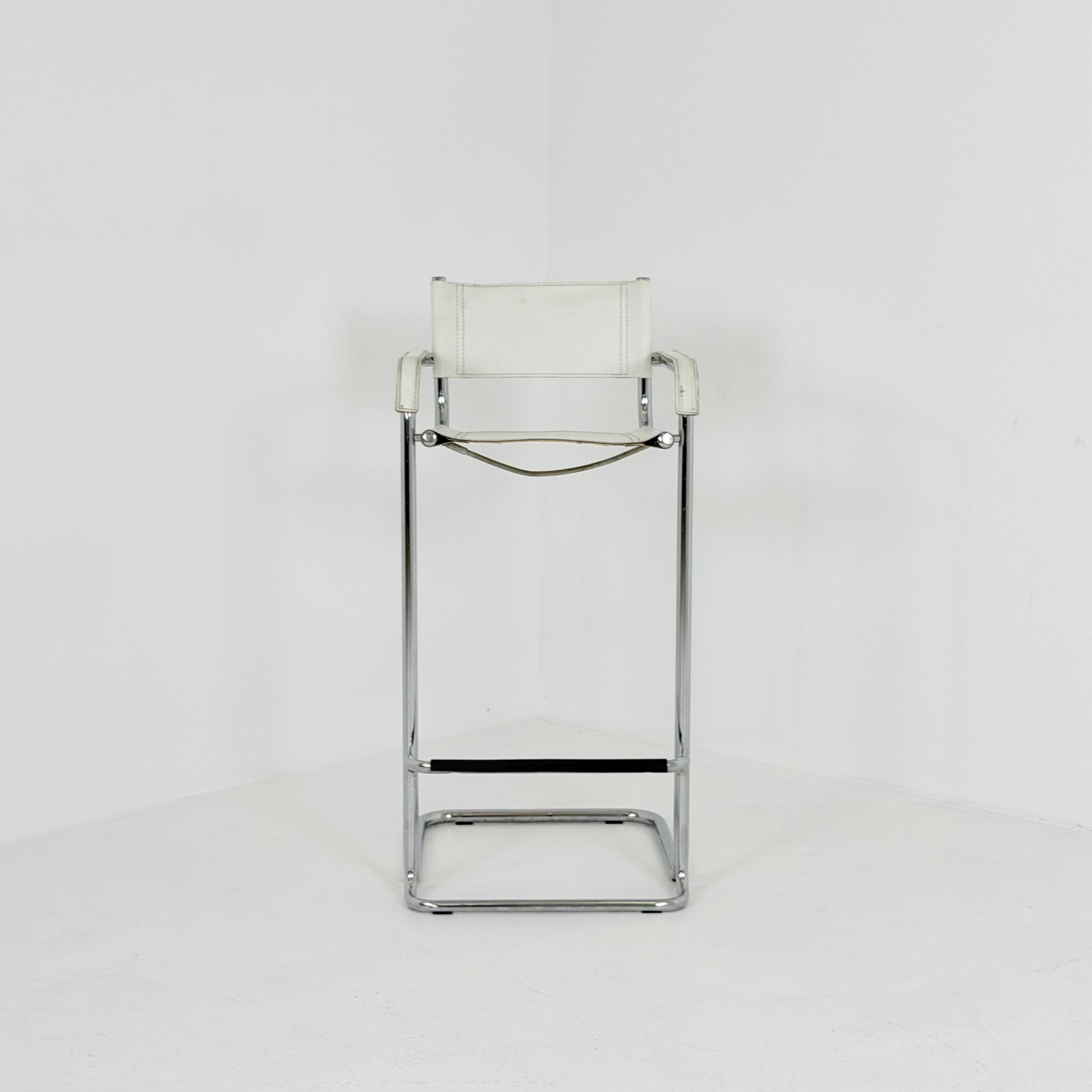 Mid century Bauhaus Mart Stam Style White Leather Bar Stool – Italy, 1970s