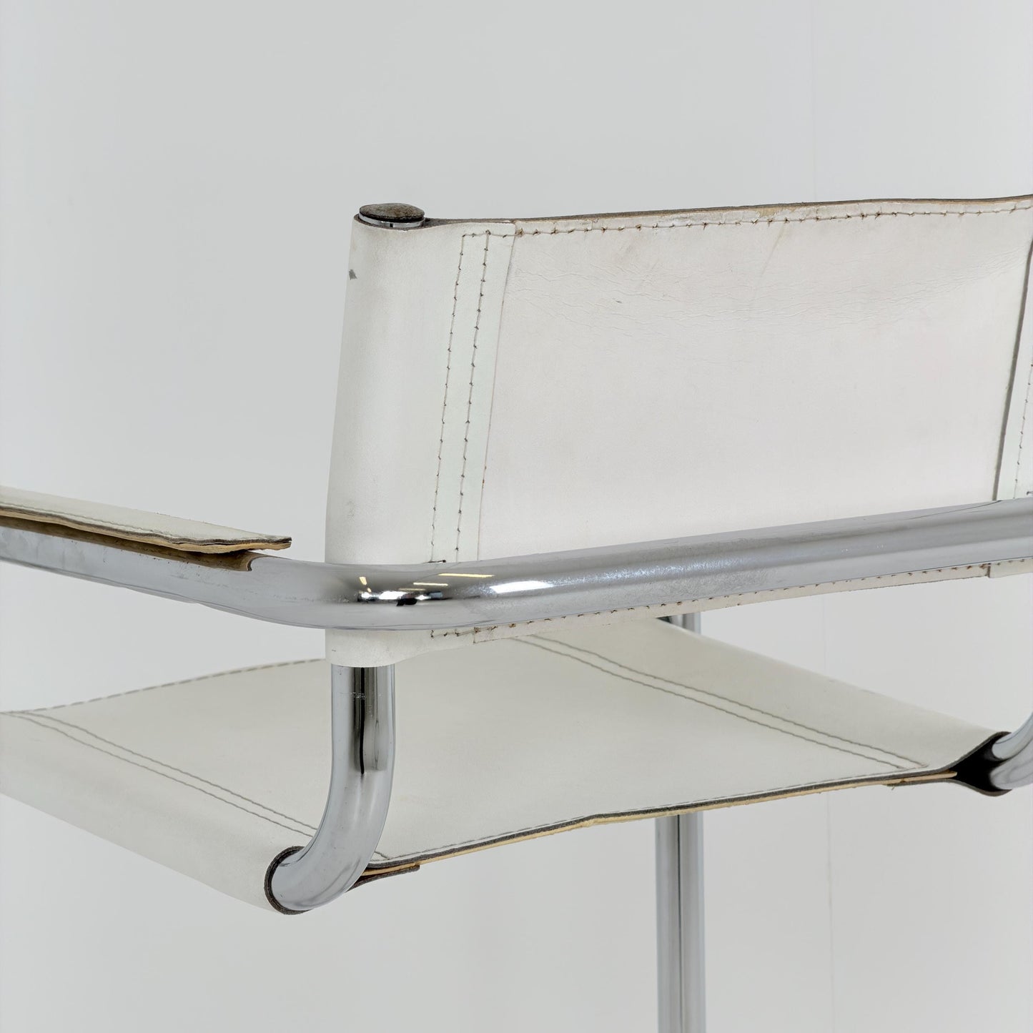 Mid century Bauhaus Mart Stam Style White Leather Bar Stool – Italy, 1970s