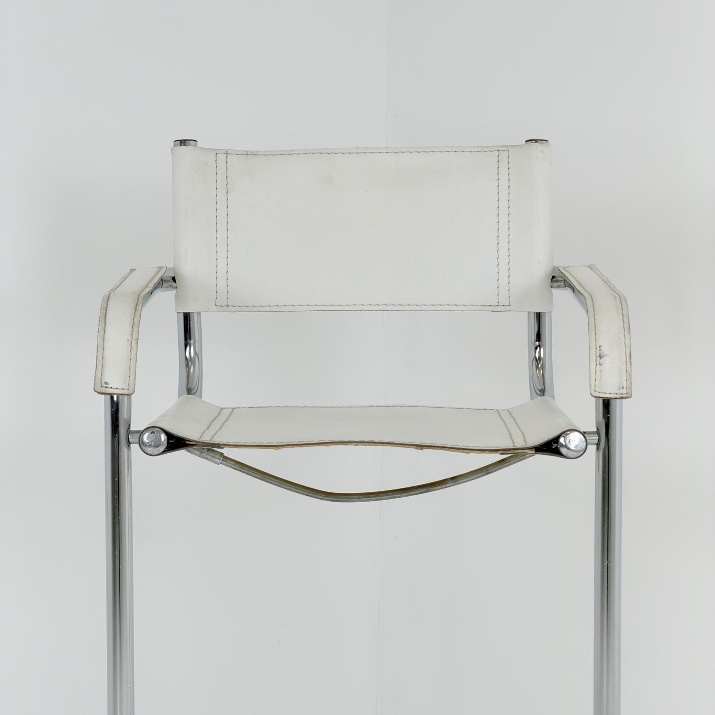 Mid century Bauhaus Mart Stam Style White Leather Bar Stool – Italy, 1970s