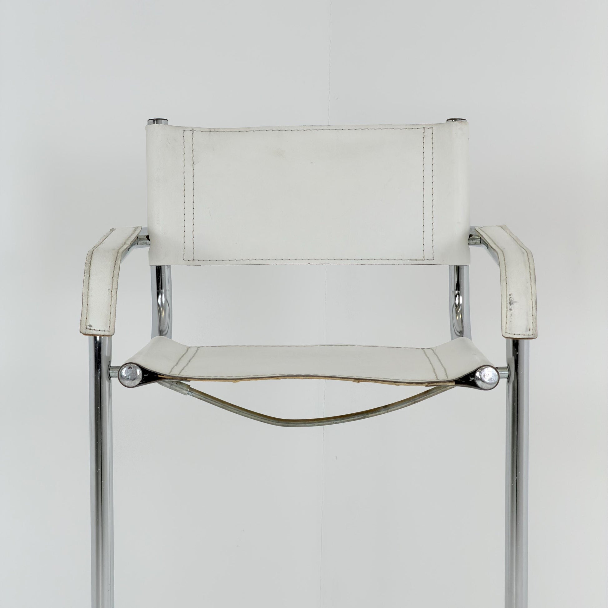 Mid century Bauhaus Mart Stam Style White Leather Bar Stool – Italy, 1970s
