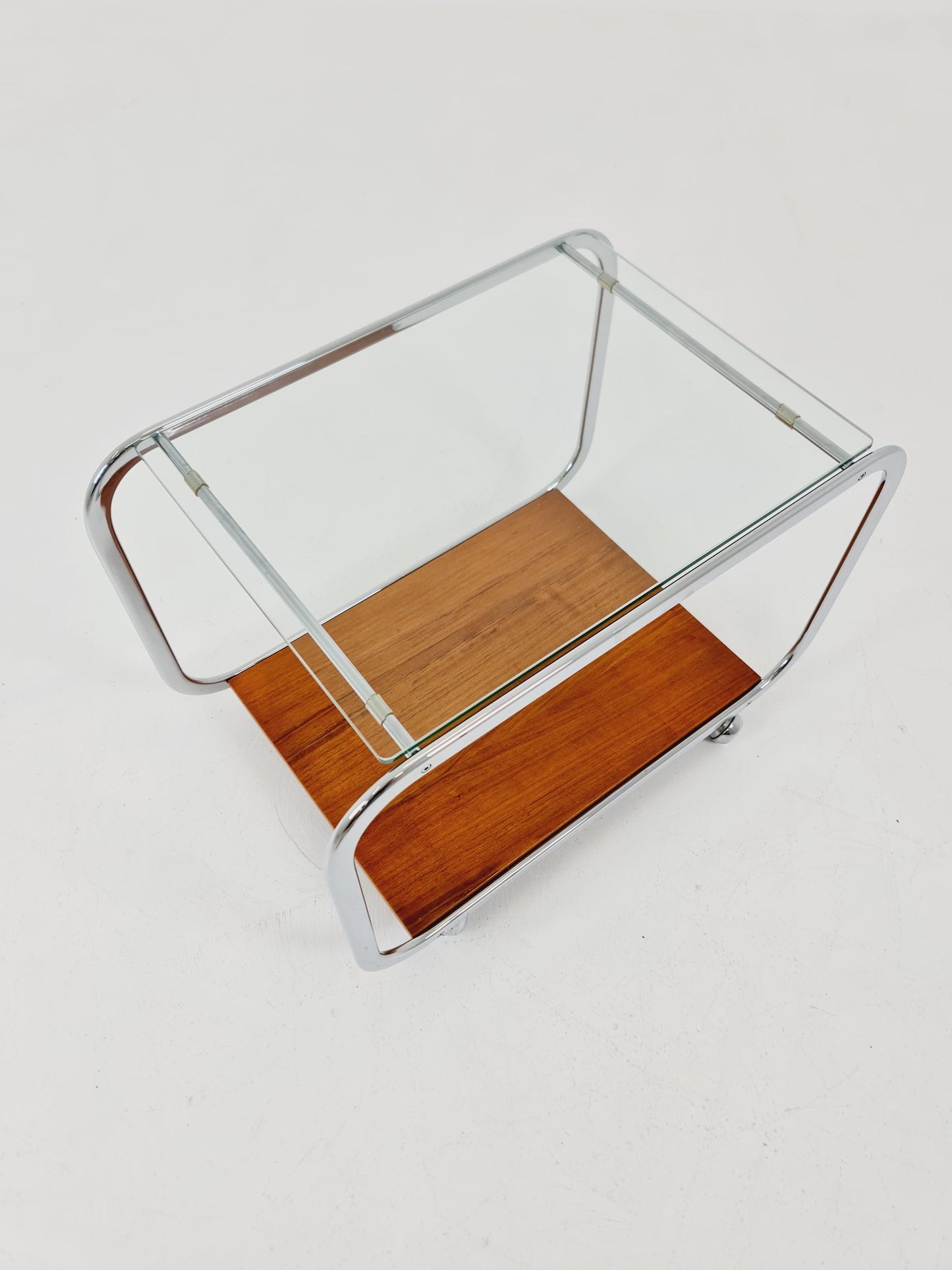 Vintage Danish mid century trolley bar cart in walnut & metal, 1960s