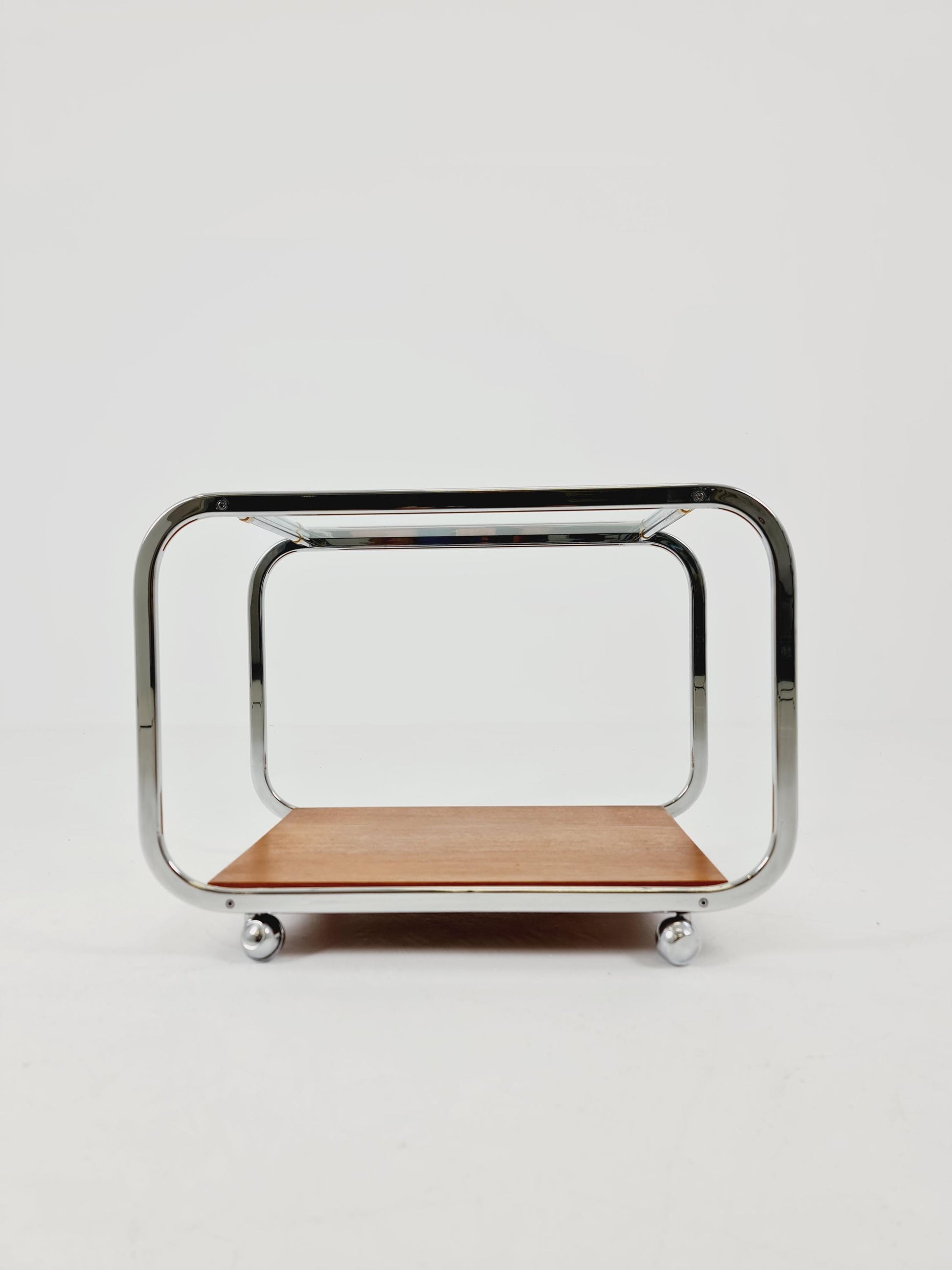 Vintage Danish mid century trolley bar cart in walnut & metal, 1960s