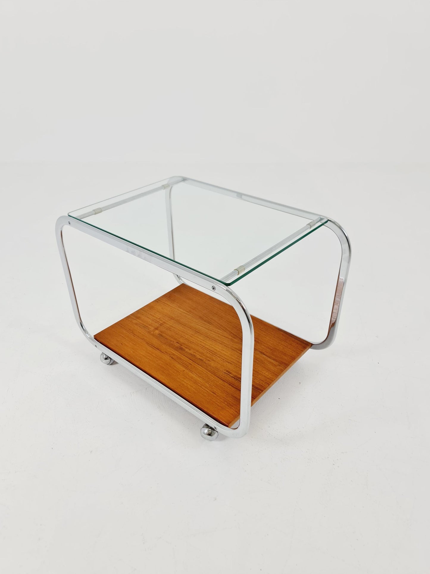Vintage Danish mid century trolley bar cart in walnut & metal, 1960s