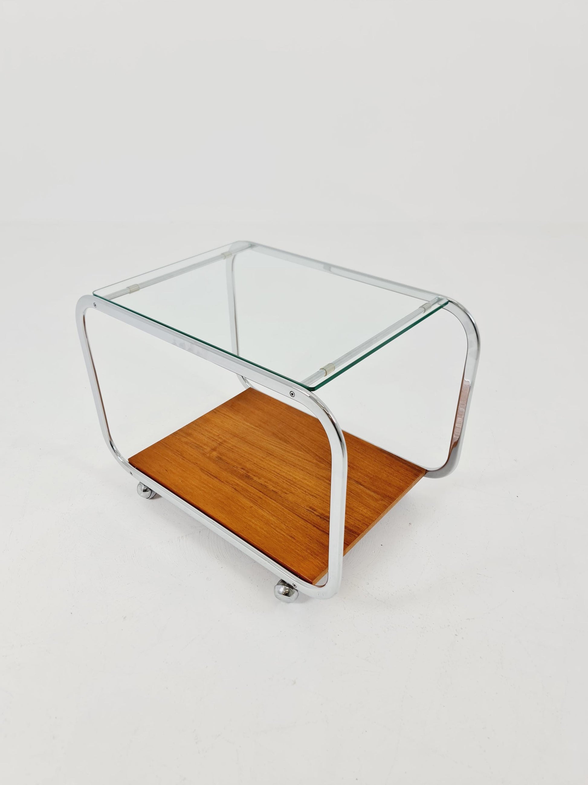 Vintage Danish mid century trolley bar cart in walnut & metal, 1960s
