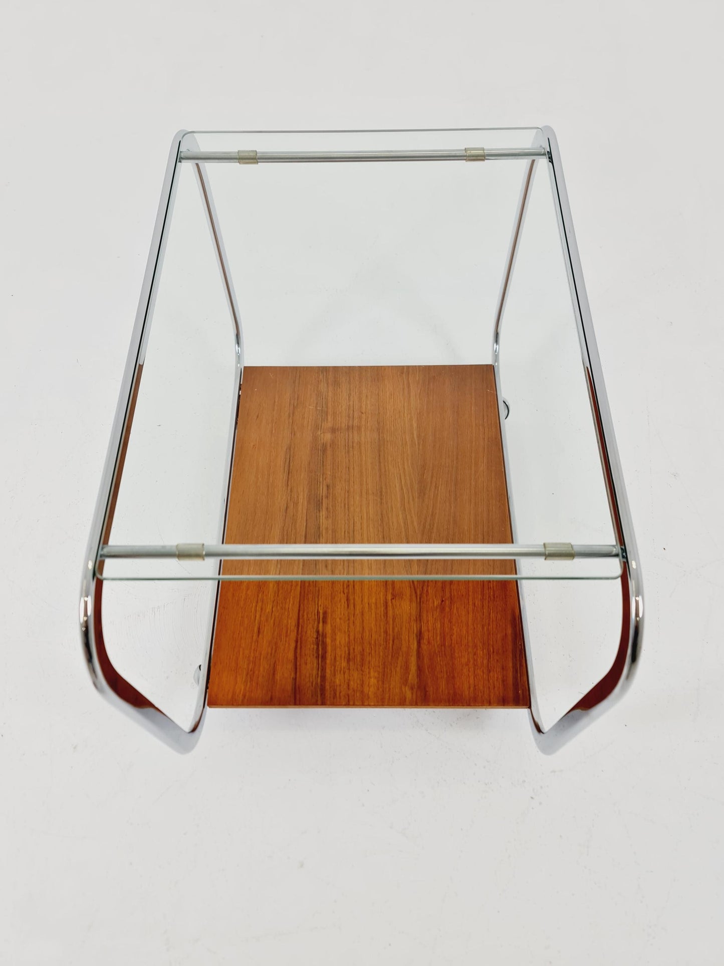 Vintage Danish mid century trolley bar cart in walnut & metal, 1960s