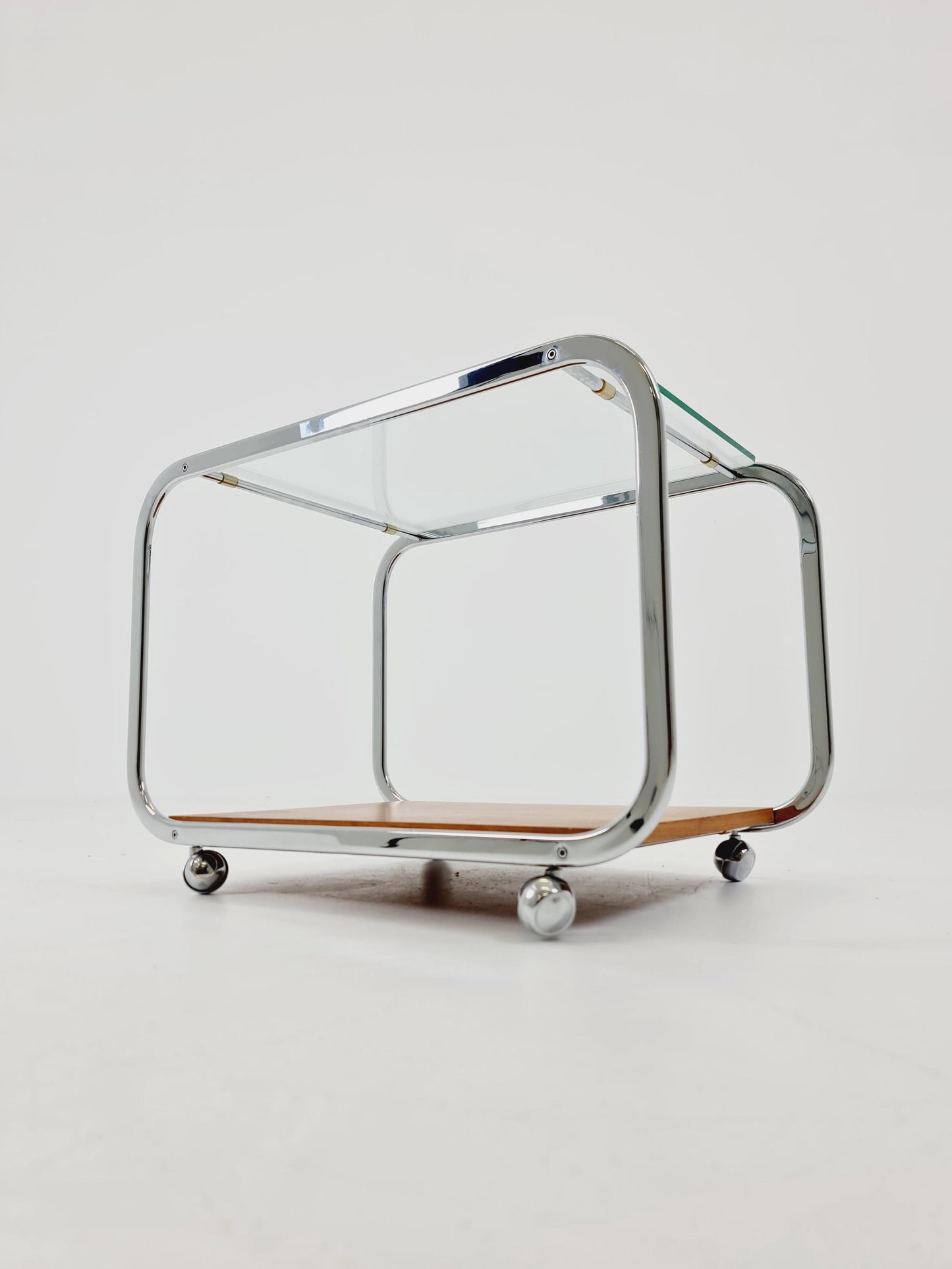 Vintage Danish mid century trolley bar cart in walnut & metal, 1960s