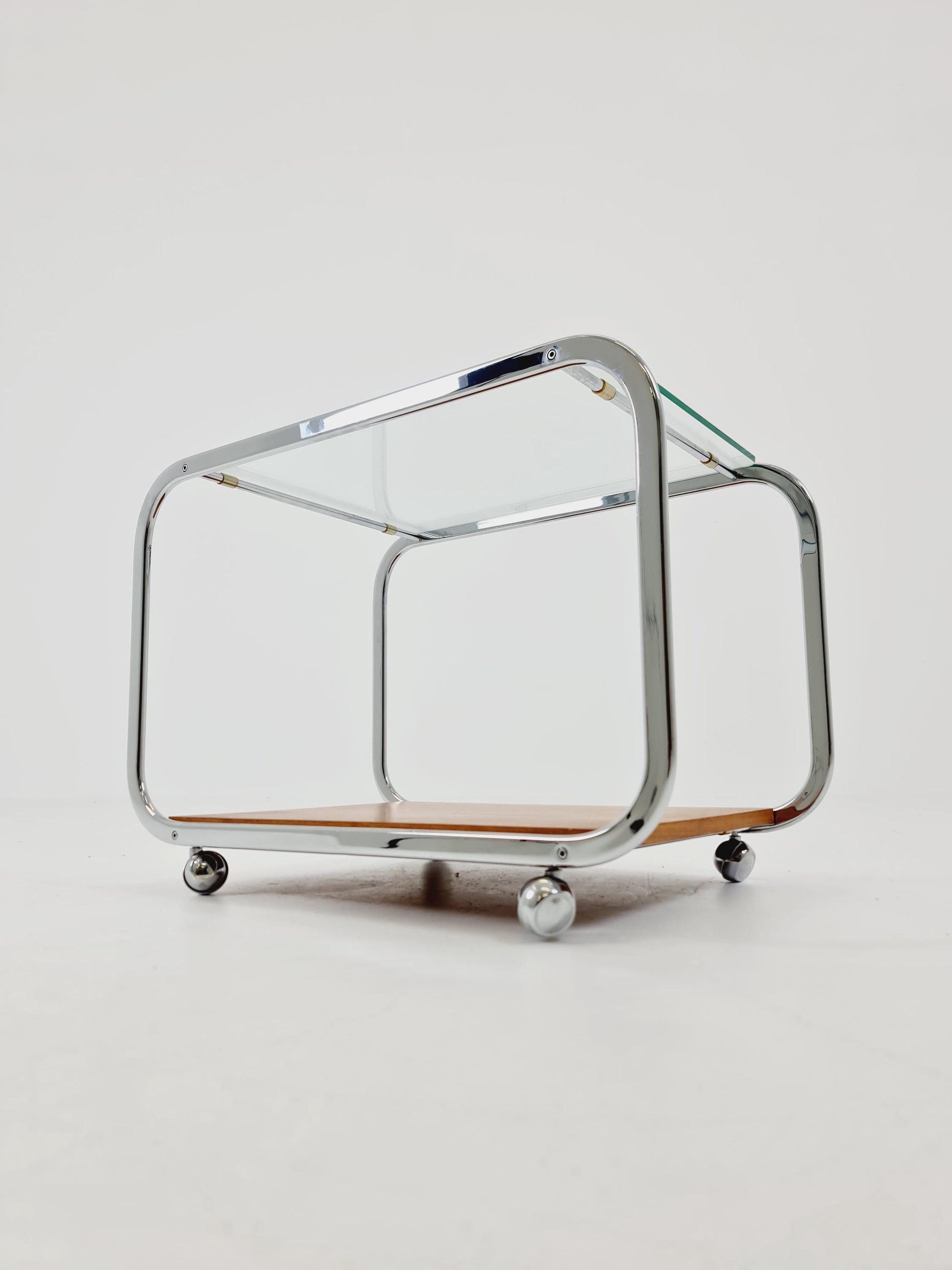 Vintage Danish mid century trolley bar cart in walnut & metal, 1960s