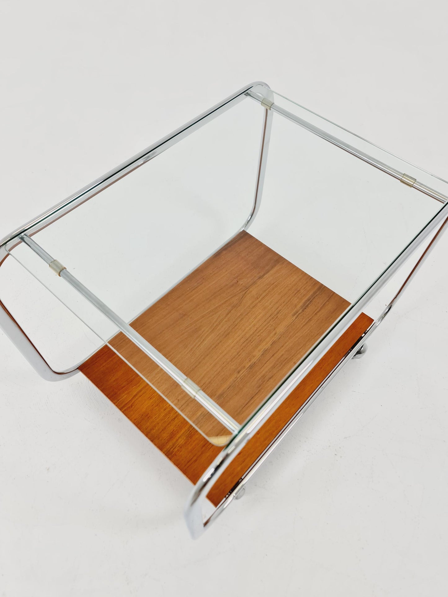 Vintage Danish mid century trolley bar cart in walnut & metal, 1960s