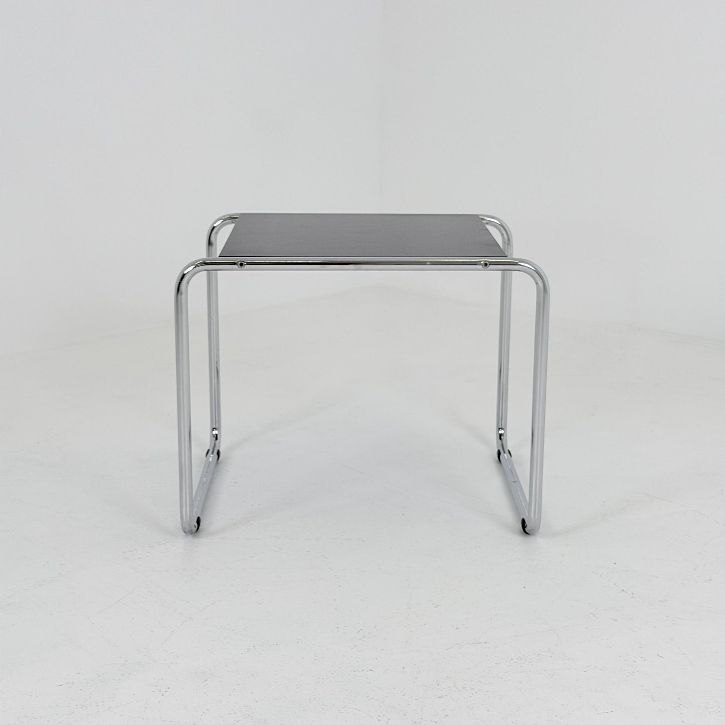 Mid century Bauhaus Marcel Breuer - Laccio Side coffee Table black Laminated Top with Tubular Chromed Base 1980s Itlay
