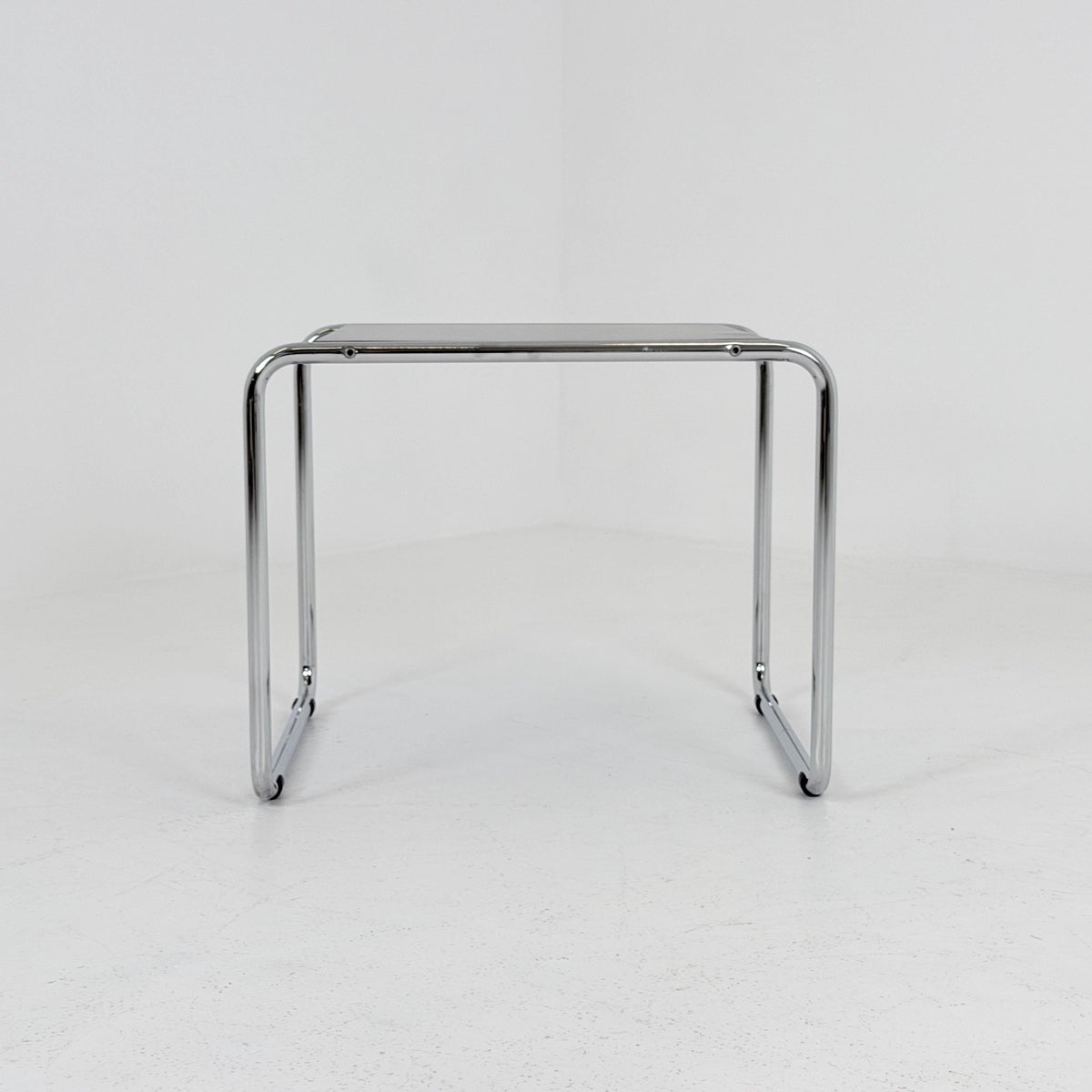 Mid century Bauhaus Marcel Breuer - Laccio Side coffee Table black Laminated Top with Tubular Chromed Base 1980s Itlay