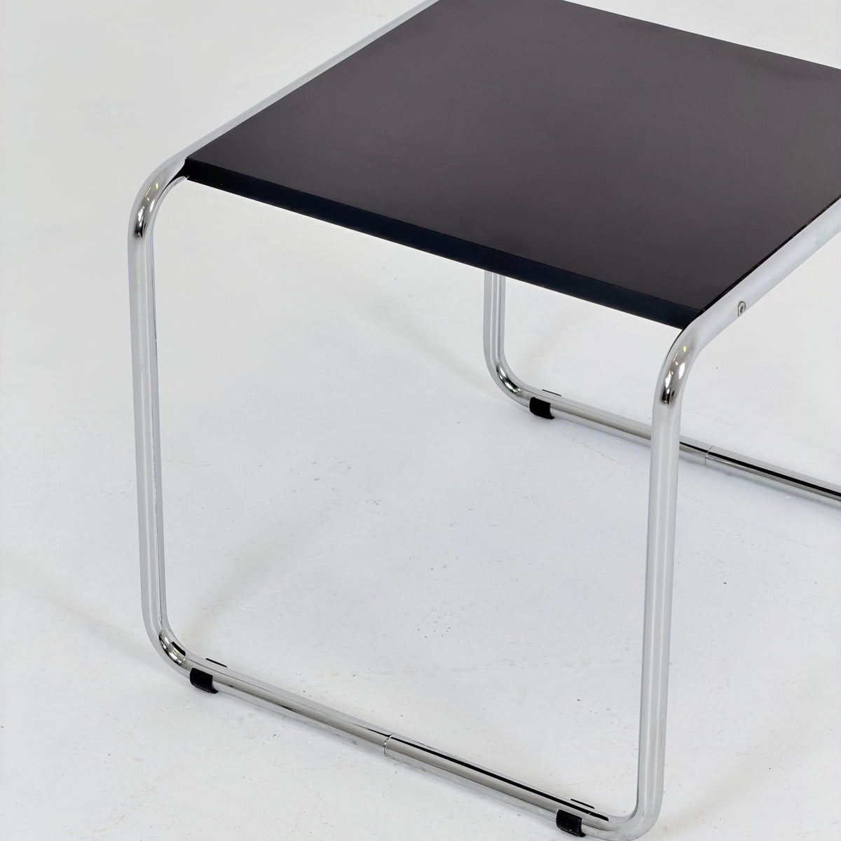 Mid century Bauhaus Marcel Breuer - Laccio Side coffee Table black Laminated Top with Tubular Chromed Base 1980s Itlay