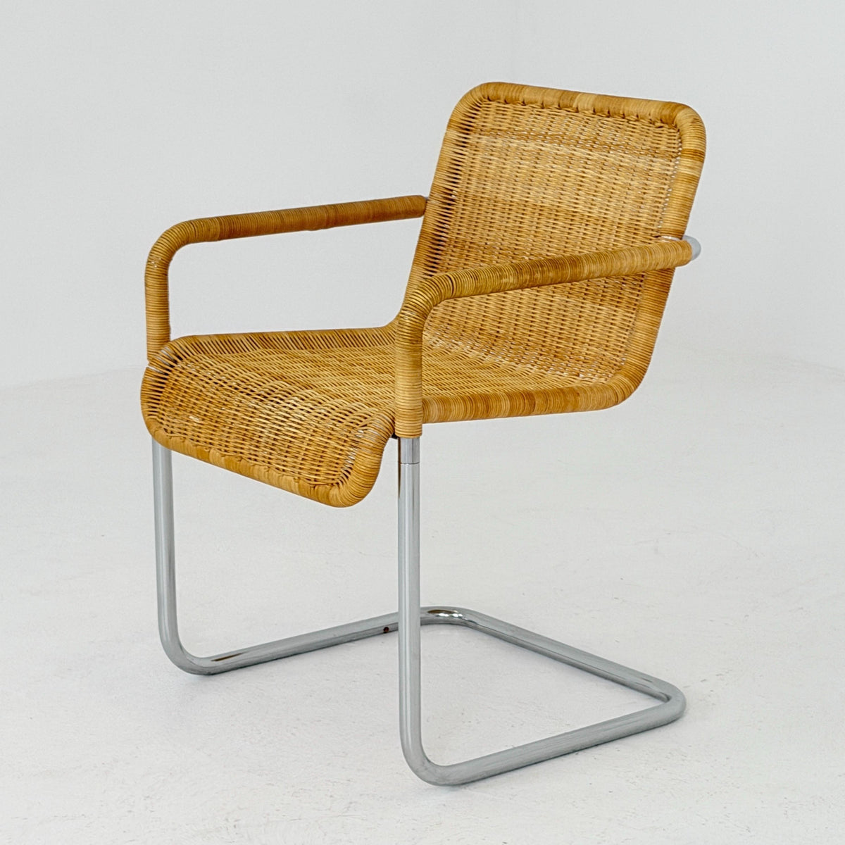 Set of 2 Mid Century Modern D41 Bauhaus Armchairs | Anton Lorenz Design | Natural Wicker & Chrome | for Tecta Germany 1980s