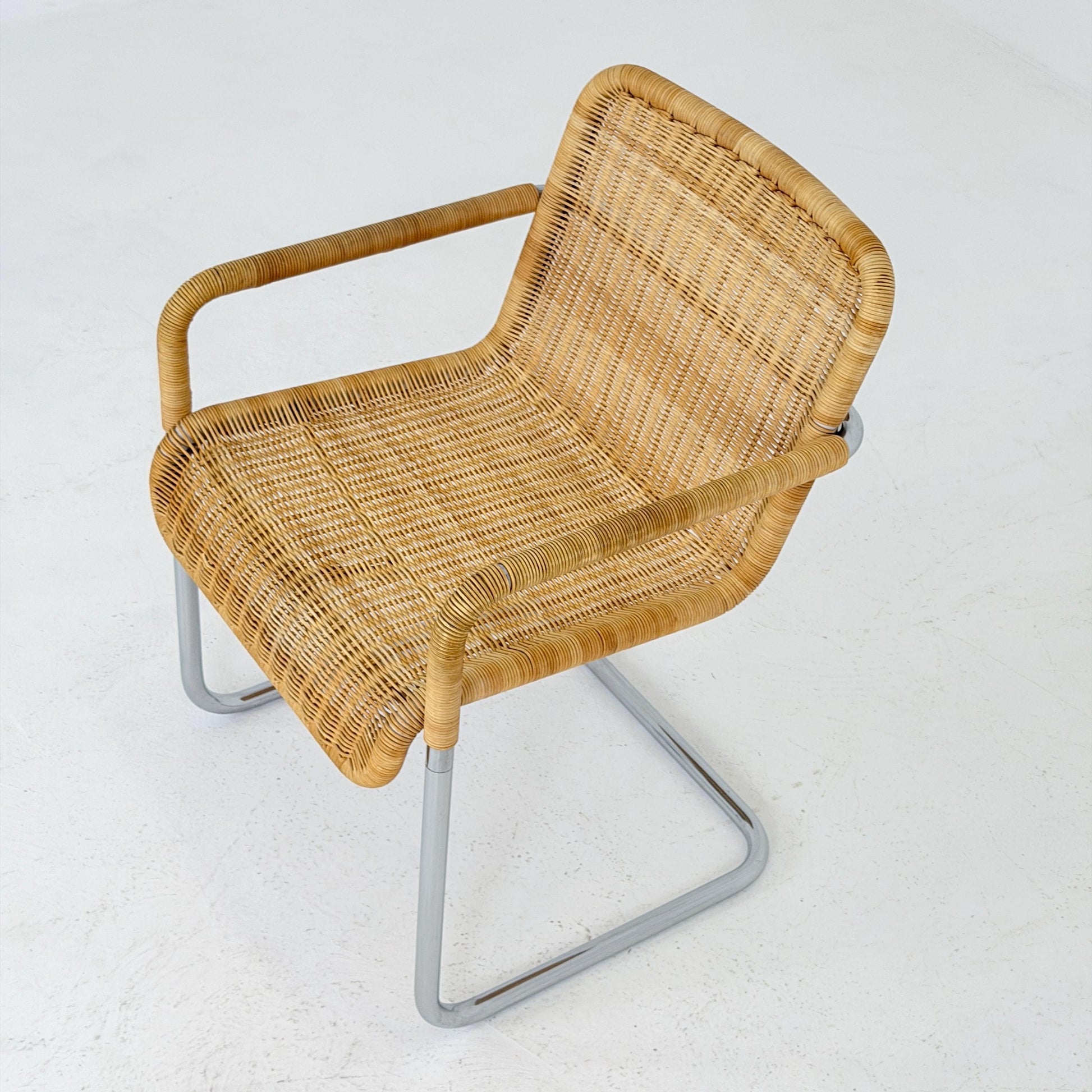 Set of 2 Mid Century Modern D41 Bauhaus Armchairs | Anton Lorenz Design | Natural Wicker & Chrome | for Tecta Germany 1980s