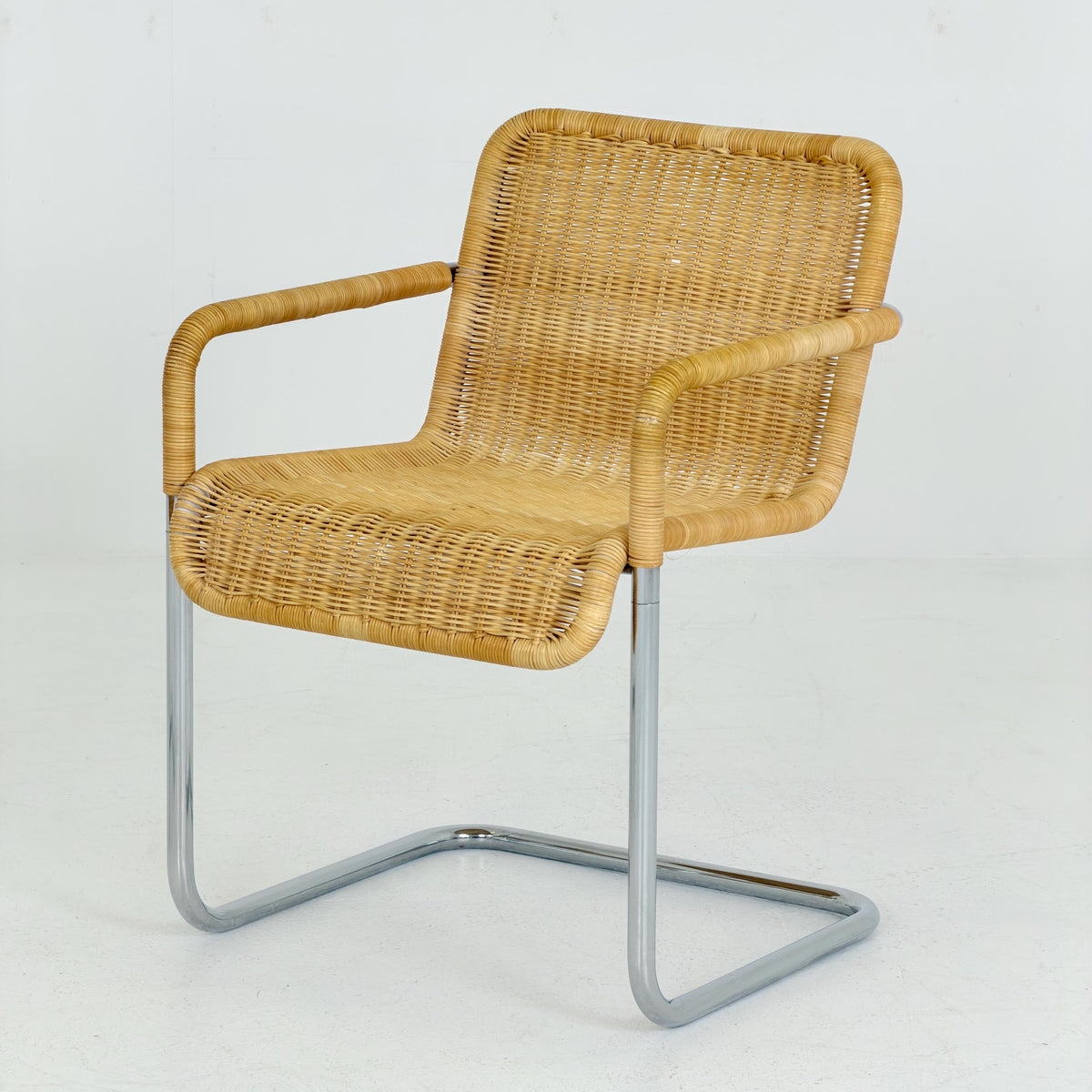 Set of 2 Mid Century Modern D41 Bauhaus Armchairs | Anton Lorenz Design | Natural Wicker & Chrome | for Tecta Germany 1980s