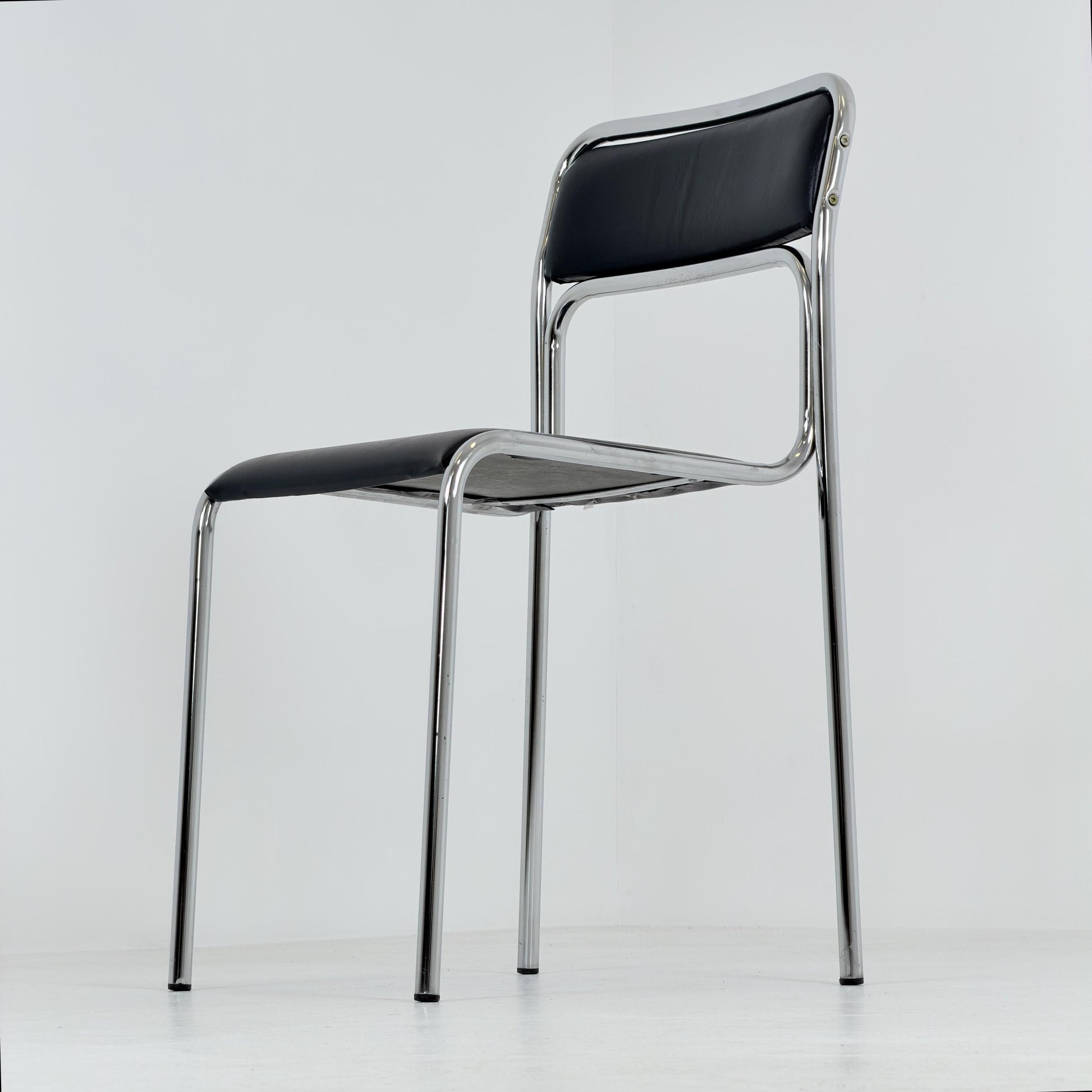Mid Century Bauhaus minimalistic Tubular Chair | Black Faux Leather | Minimalist Stackable Chair | 1980s Italy