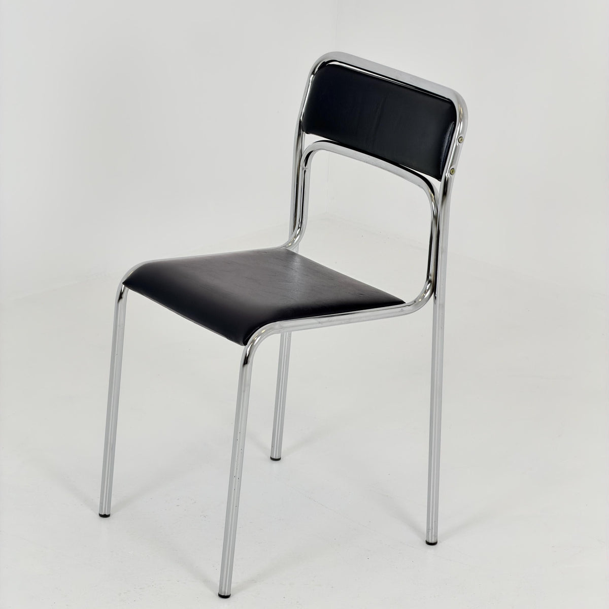 Mid Century Bauhaus minimalistic Tubular Chair | Black Faux Leather | Minimalist Stackable Chair | 1980s Italy