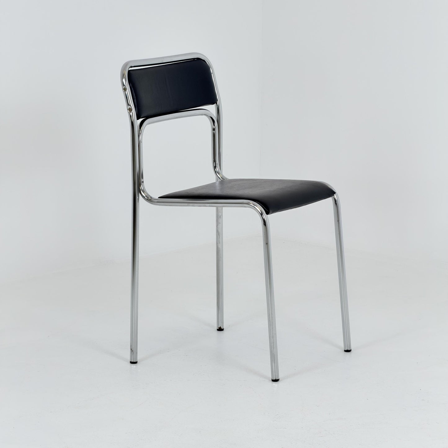 Mid Century Bauhaus minimalistic Tubular Chair | Black Faux Leather | Minimalist Stackable Chair | 1980s Italy