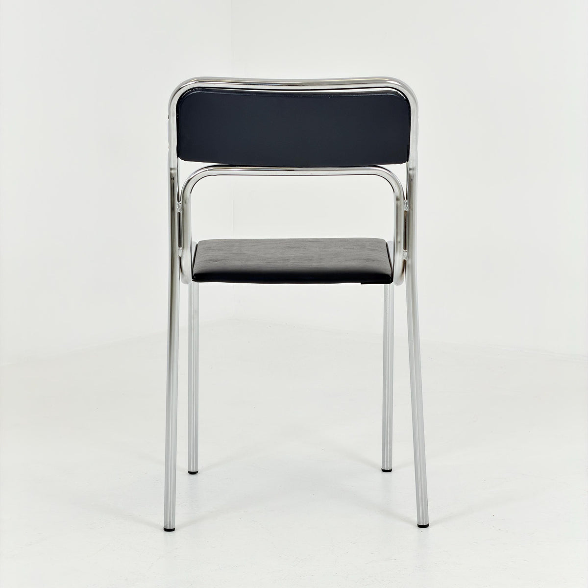 Set of 4 Mid Century Bauhaus minimalistic Tubular Chairs | Black Faux Leather | Minimalist Stackable Chair | 1980s Italy
