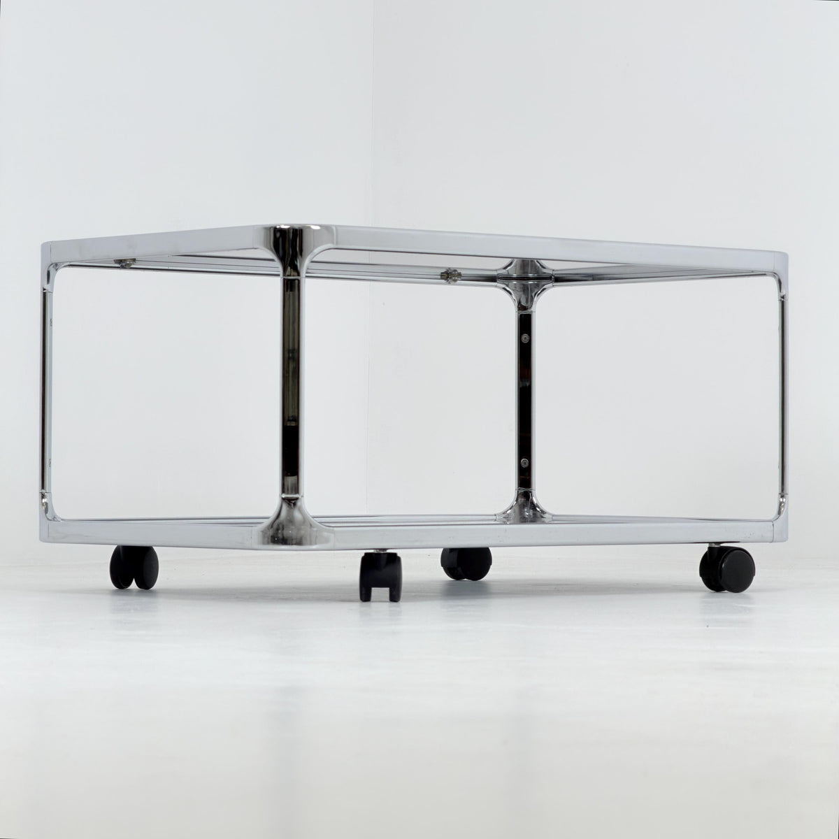 Mid century modern Bauhaus Smoked Glass Bar Cart | Planilux Grey Glass & Chrome Italy 1980s