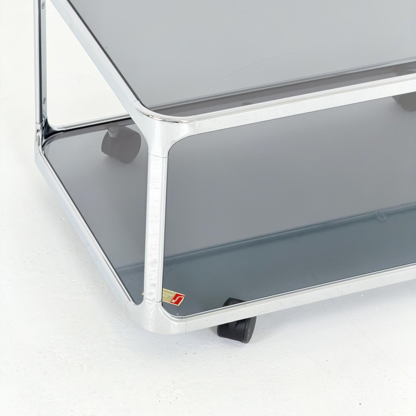 Mid century modern Bauhaus Smoked Glass Bar Cart | Planilux Grey Glass & Chrome Italy 1980s