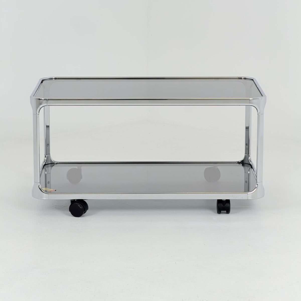 Mid century modern Bauhaus Smoked Glass Bar Cart | Planilux Grey Glass & Chrome Italy 1980s