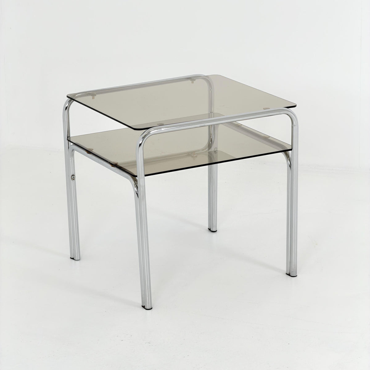 Mid-Century Chrome & Smoked Glass Side Table – Germany, 1980s