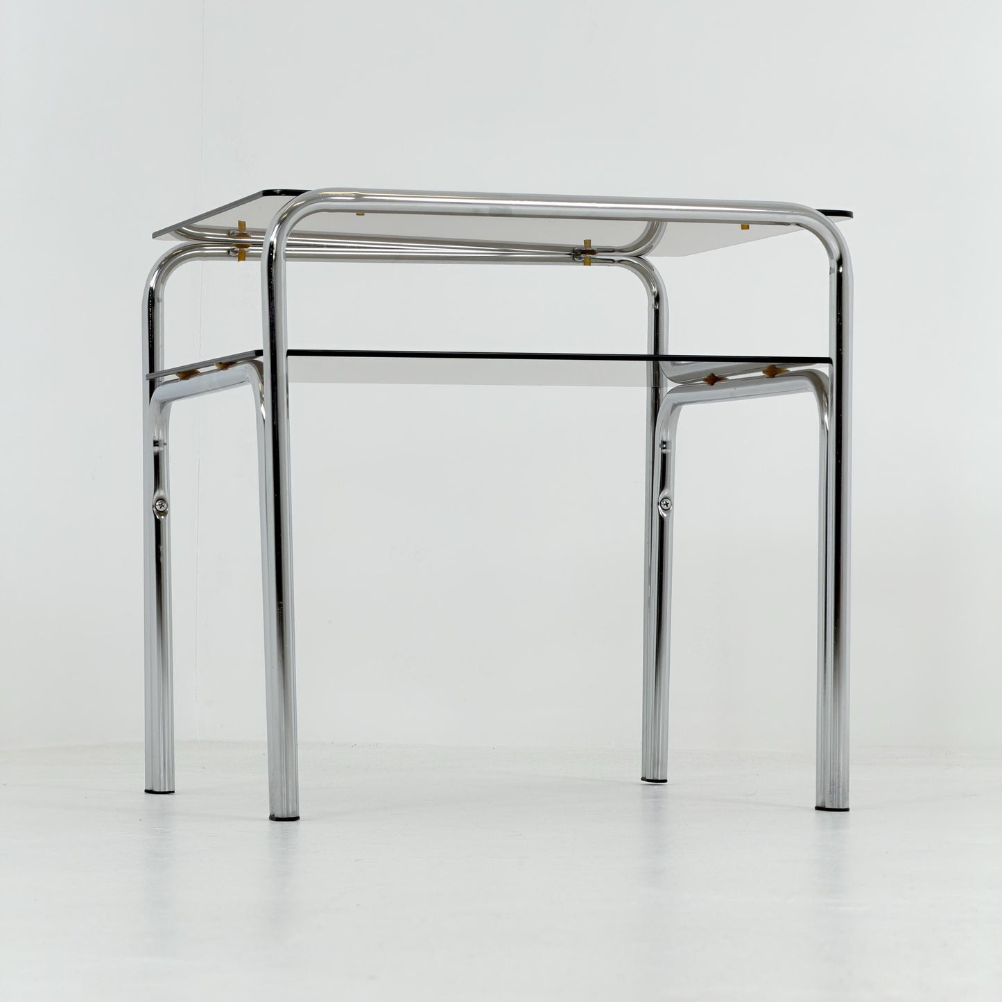 Mid-Century Chrome & Smoked Glass Side Table – Germany, 1980s
