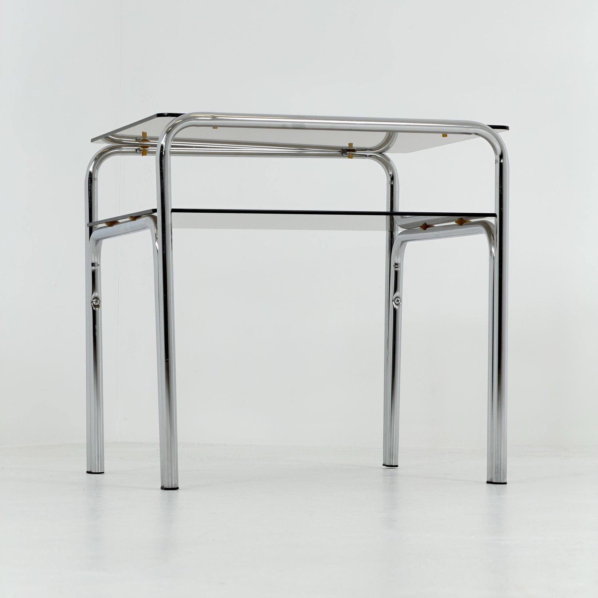 Mid-Century Chrome & Smoked Glass Side Table – Germany, 1980s