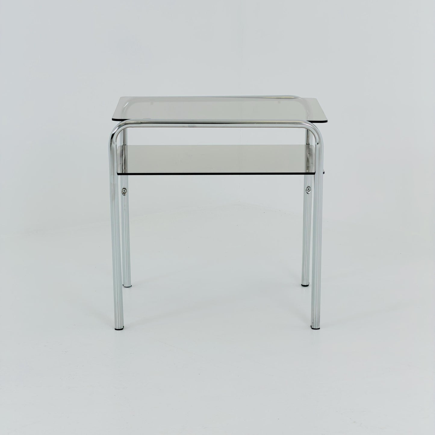 Mid-Century Chrome & Smoked Glass Side Table – Germany, 1980s