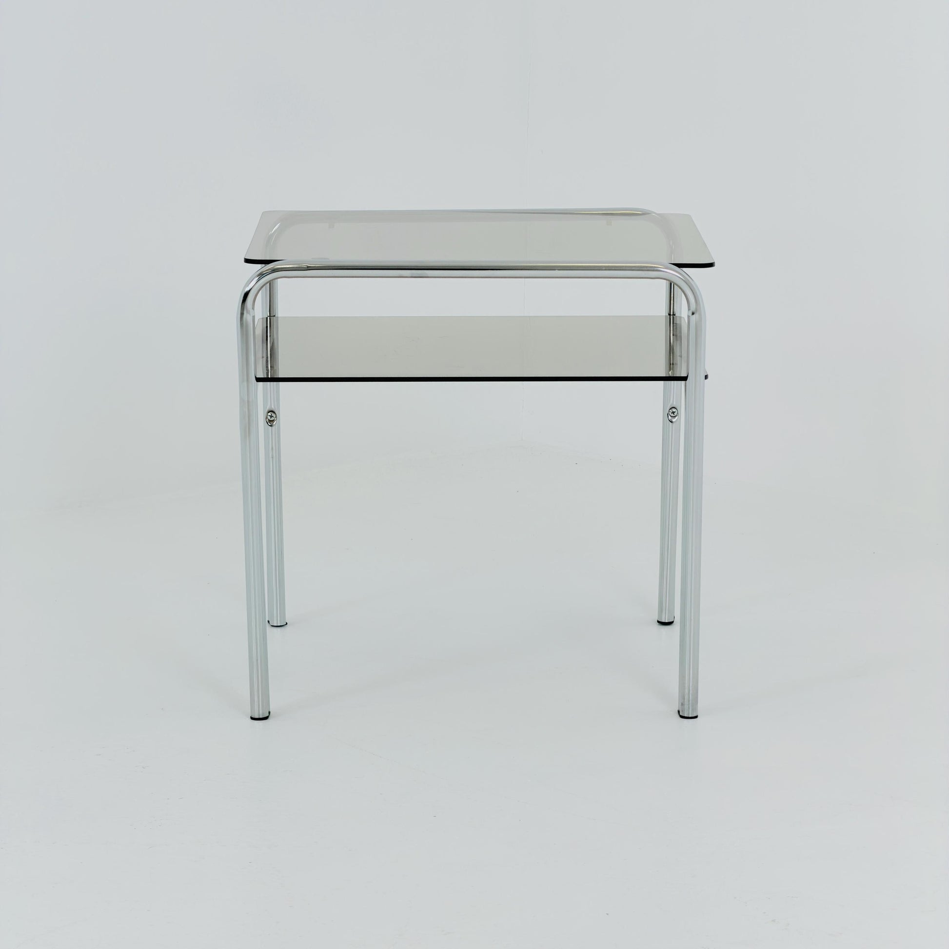 Mid-Century Chrome & Smoked Glass Side Table – Germany, 1980s